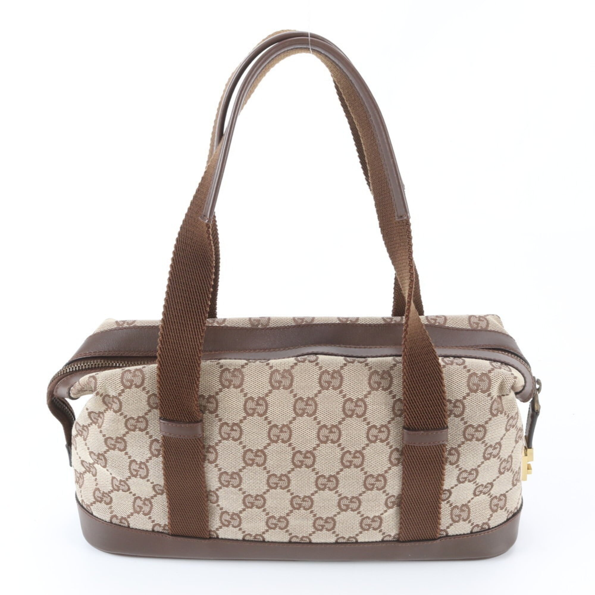 Gucci Brown Leather Canvas Handbag Shoulder Bag Tote Bag (Pre-Owned)