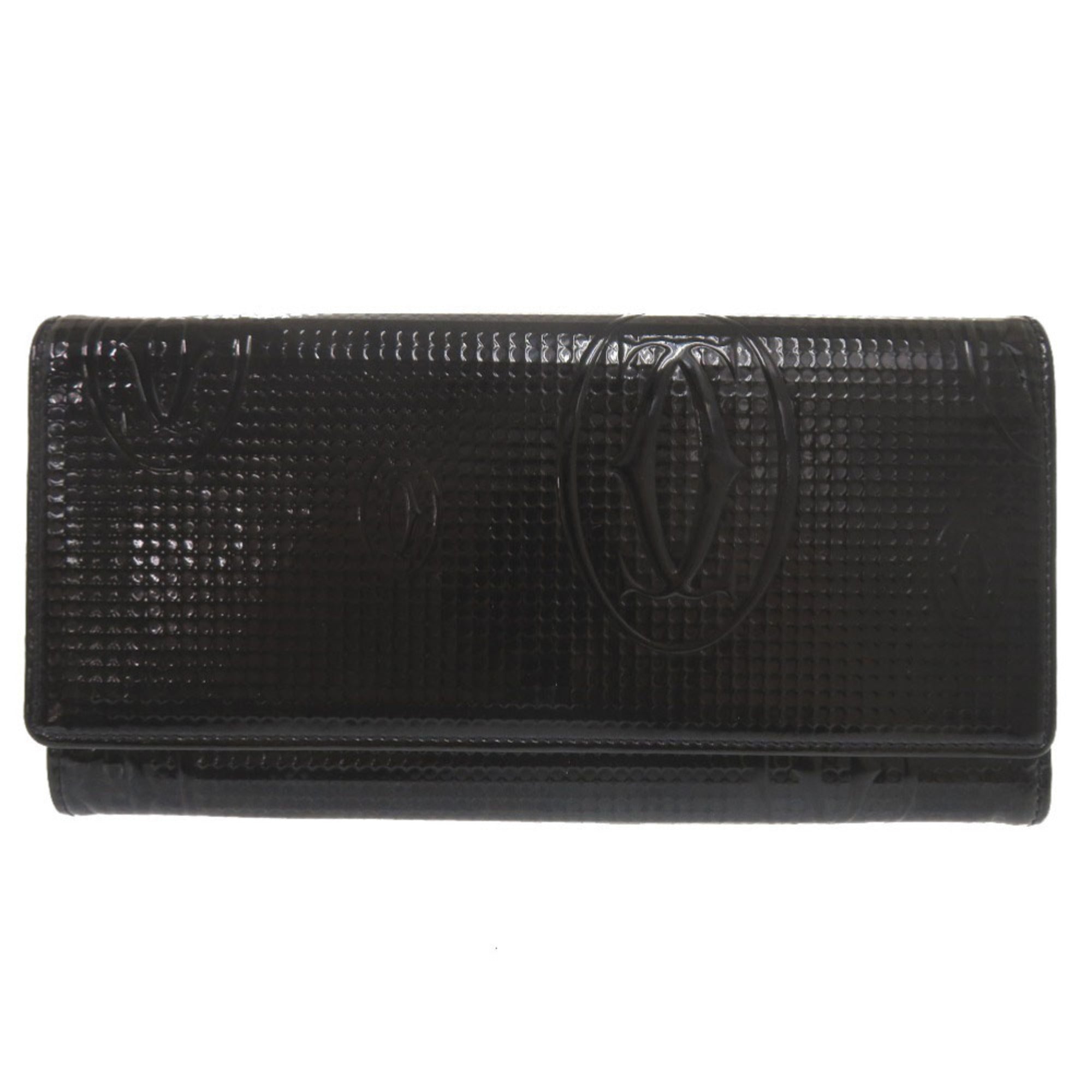 Cartier Happy Birthday Black Patent Leather Long Wallet (Bi-Fold) (Pre-Owned)