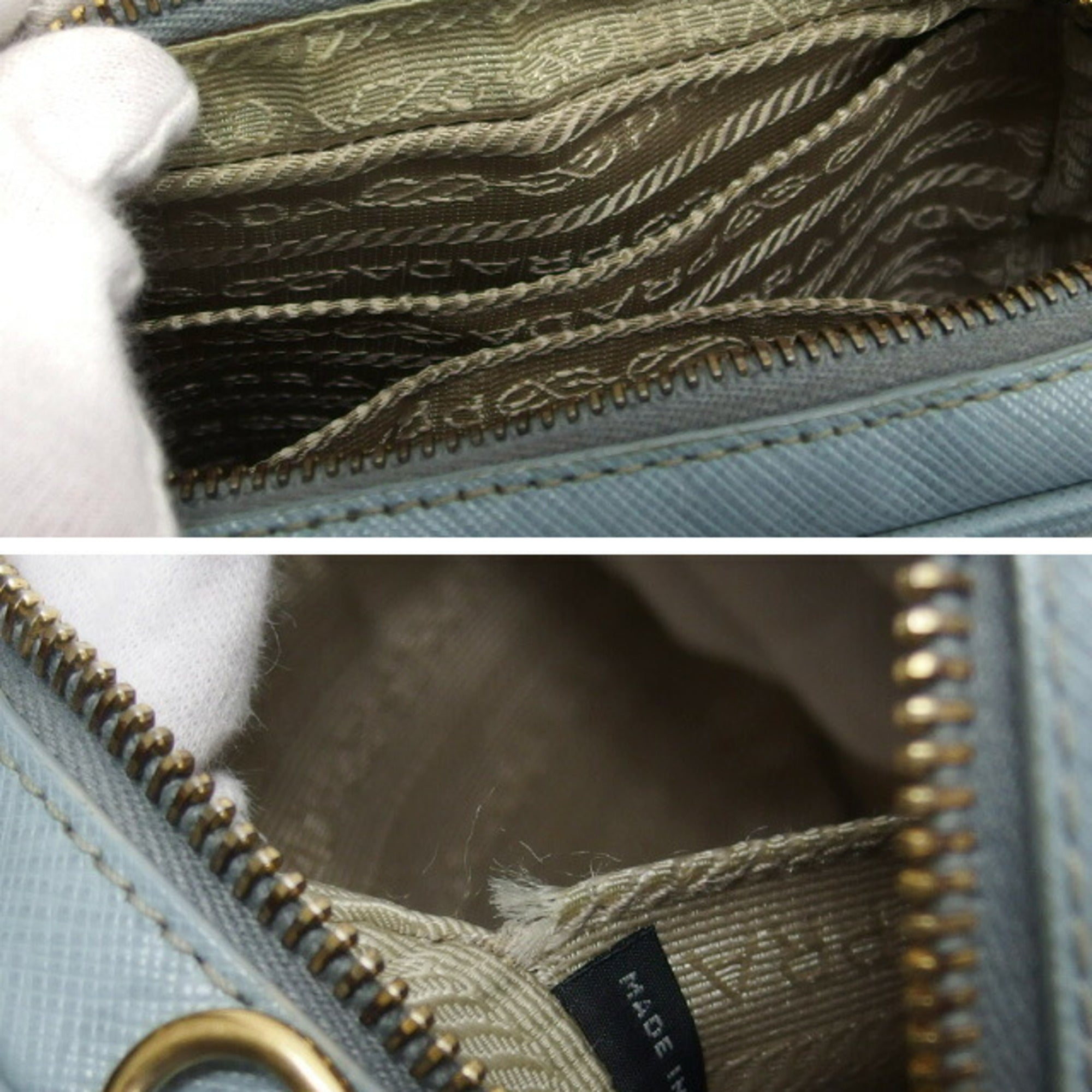 Prada Saffiano Light Blue Leather Pochette Shoulder Bag (Pre-Owned)