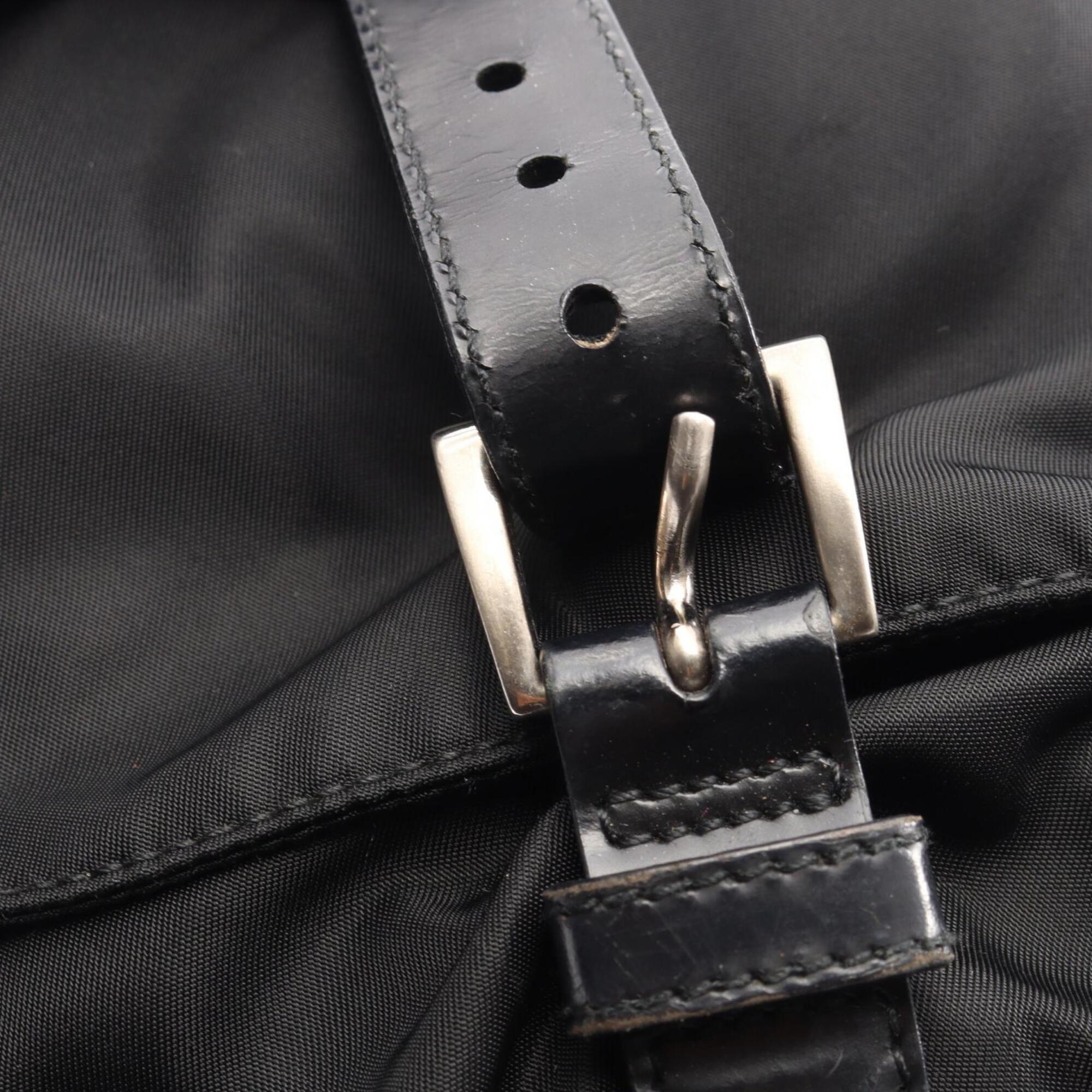 Prada Black Nylon Leather Handbag Messenger Bag Shoulder Bag (Pre-Owned)