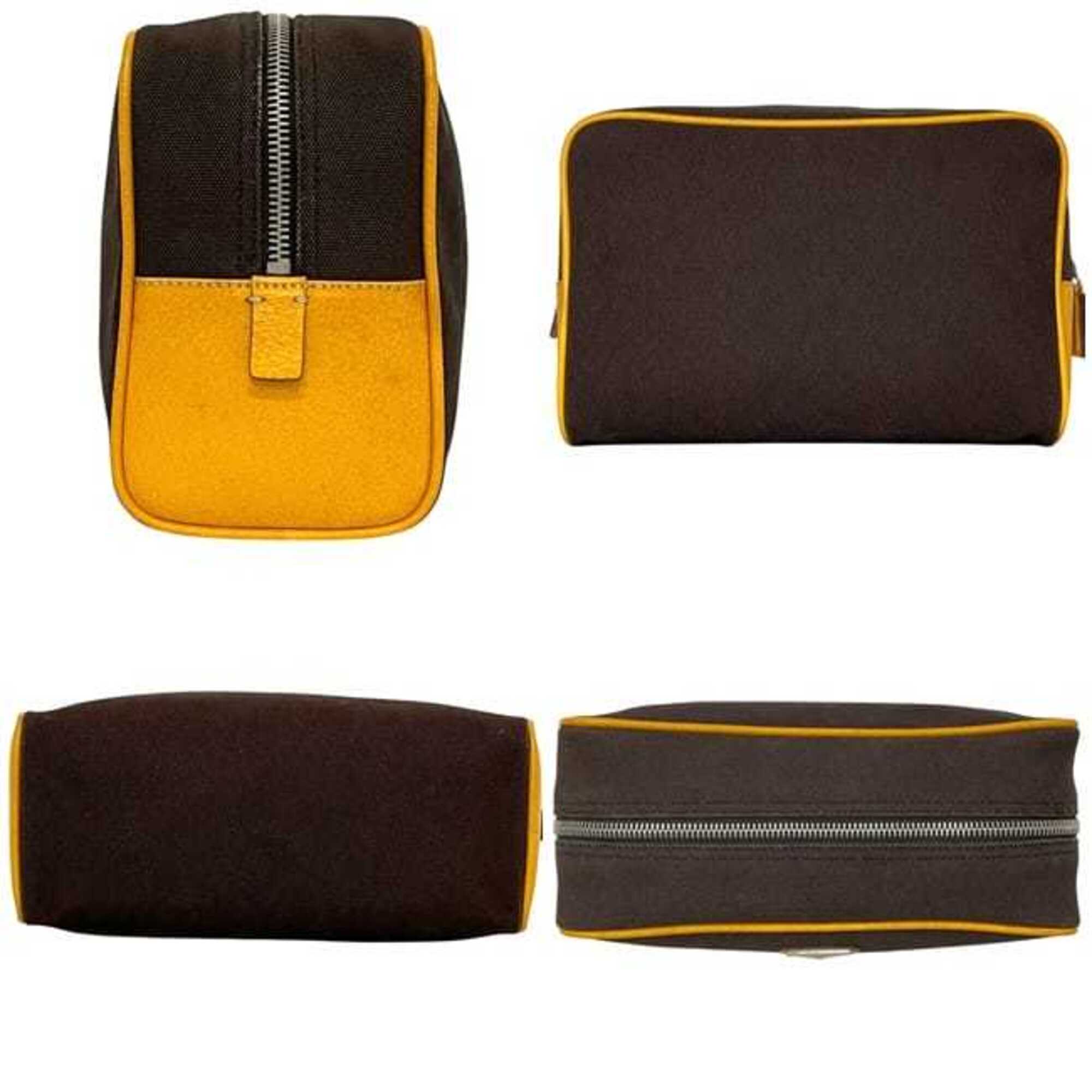 Prada Brown Orange Canvas Leather Handbag (Pre-Owned)