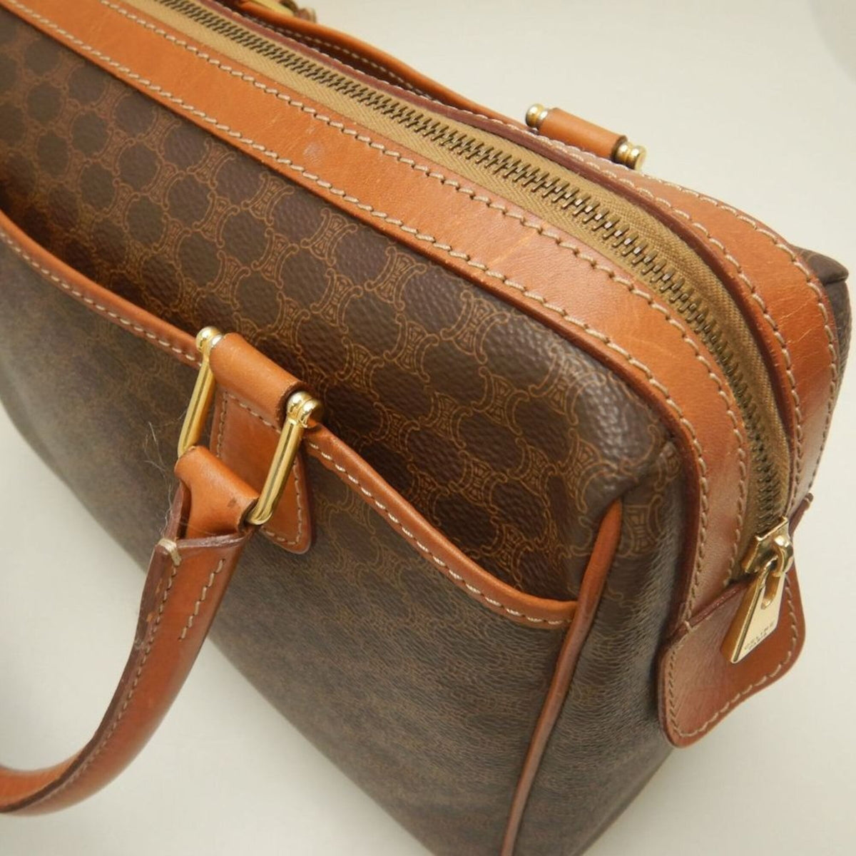 Celine Macadam Brown Coated Canvas Leather Handbag (Pre-Owned)