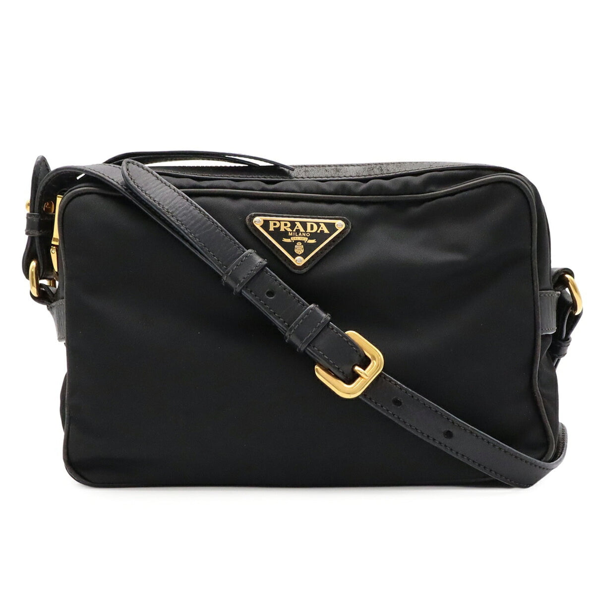 Prada Black Nero Nylon Leather Pochette Shoulder Bag (Pre-Owned)