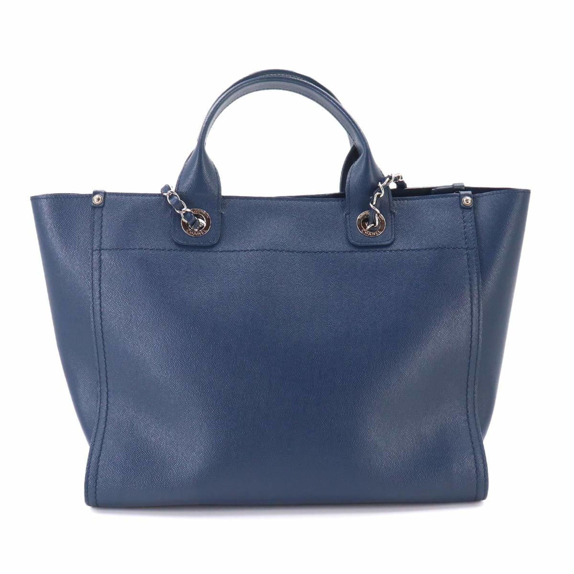 Chanel Navy Leather Handbag Tote Bag (Pre-Owned)