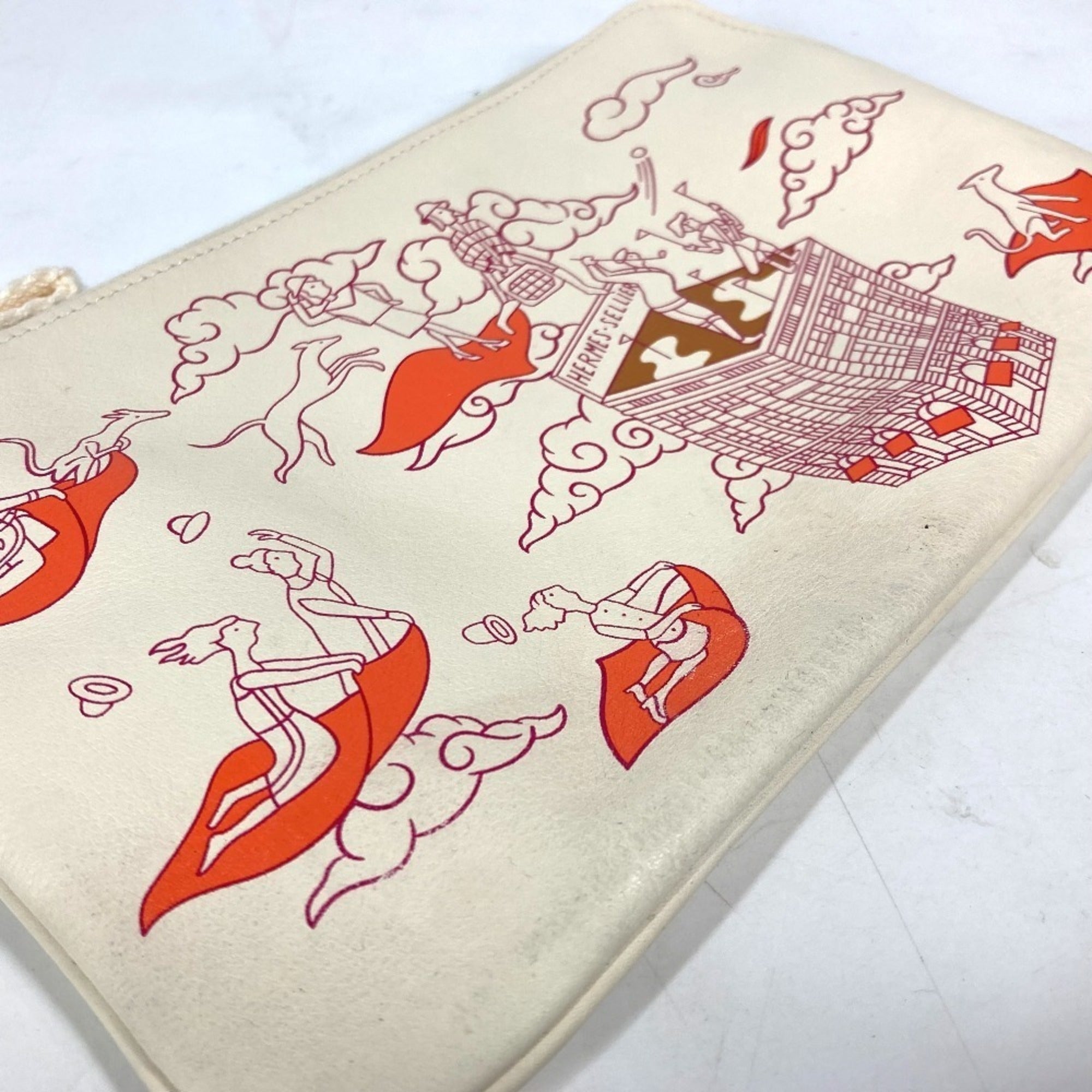 Hermes Ivory Leather Clutch Bag Pouch (Pre-Owned)