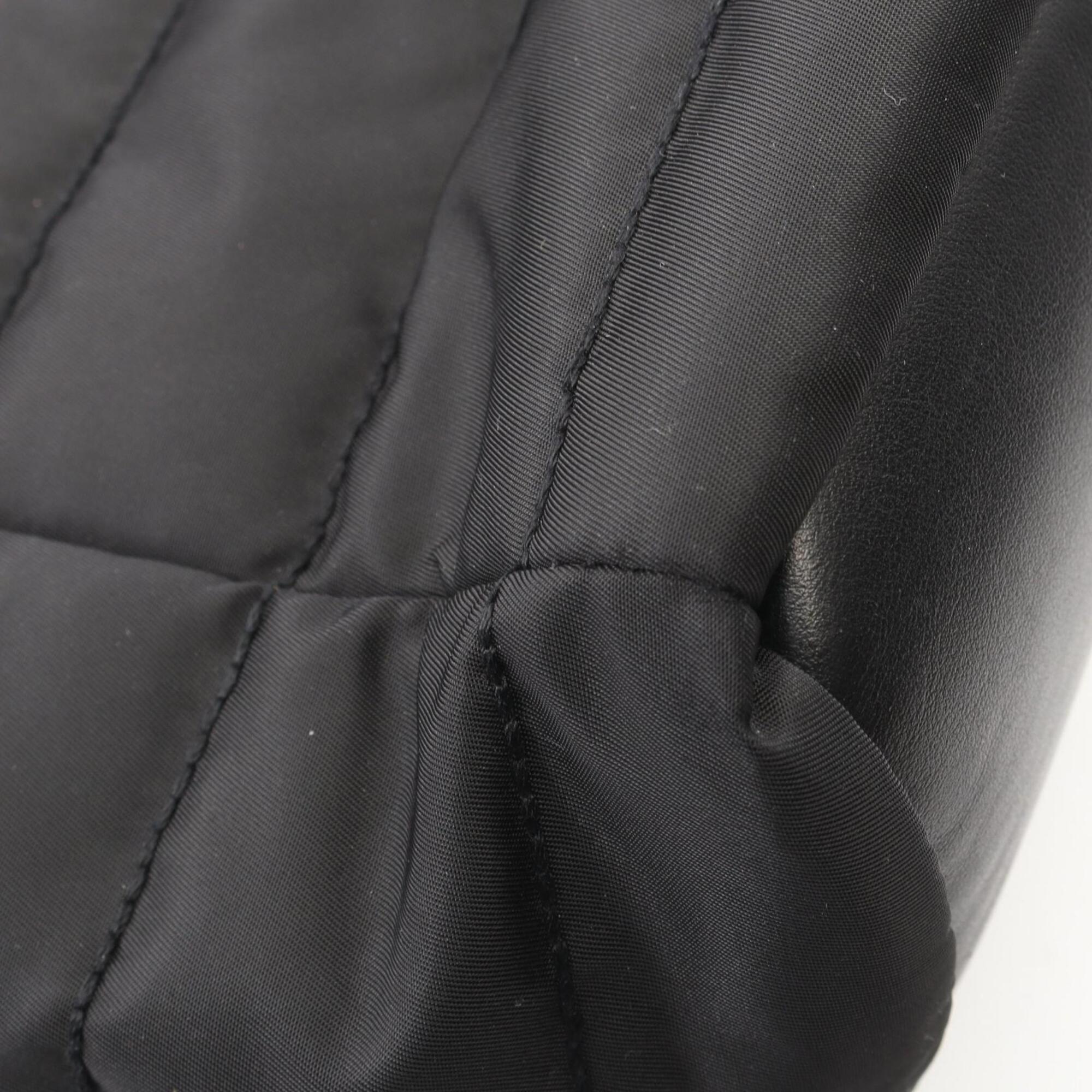 Chanel Black Nylon Leather Pile Fabric Handbag Pouch Tote Bag (Pre-Owned)