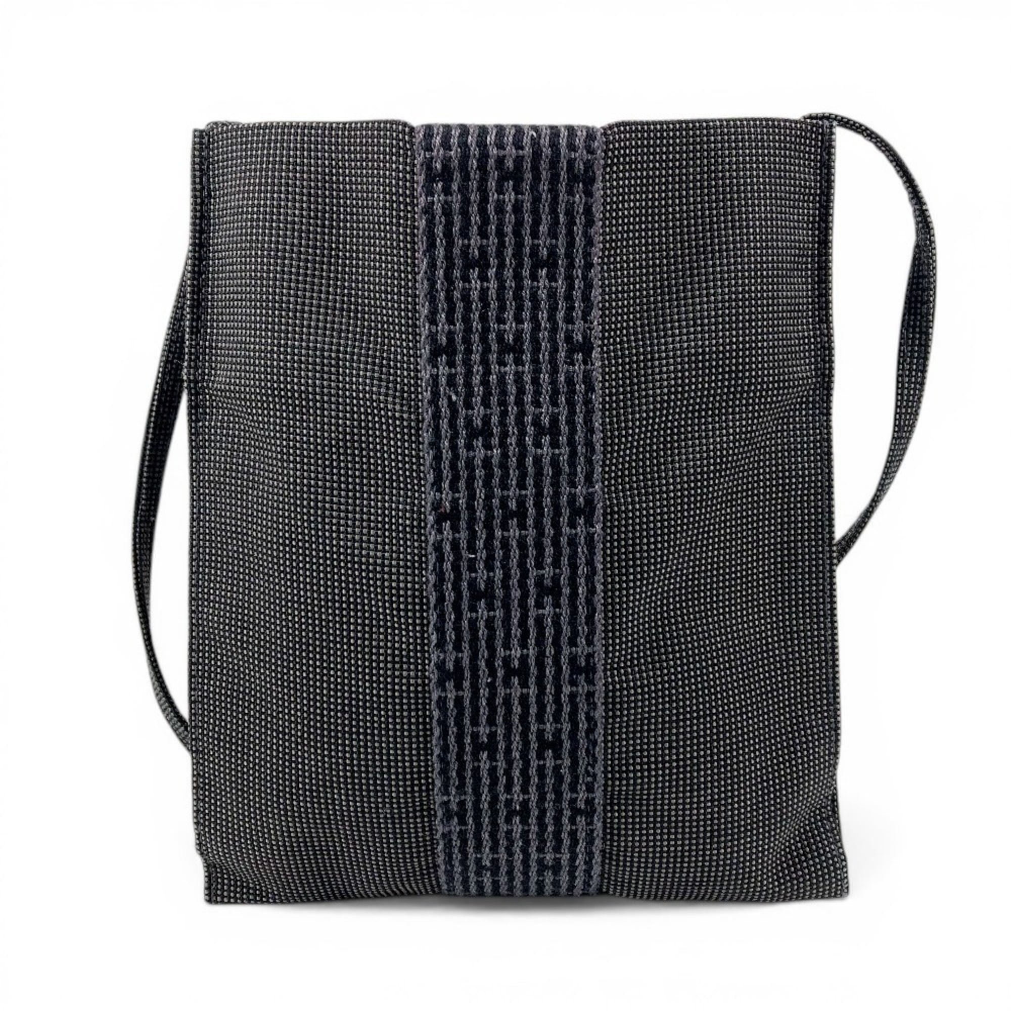 Hermes Gray Canvas Handbag Pochette Shoulder Bag (Pre-Owned)