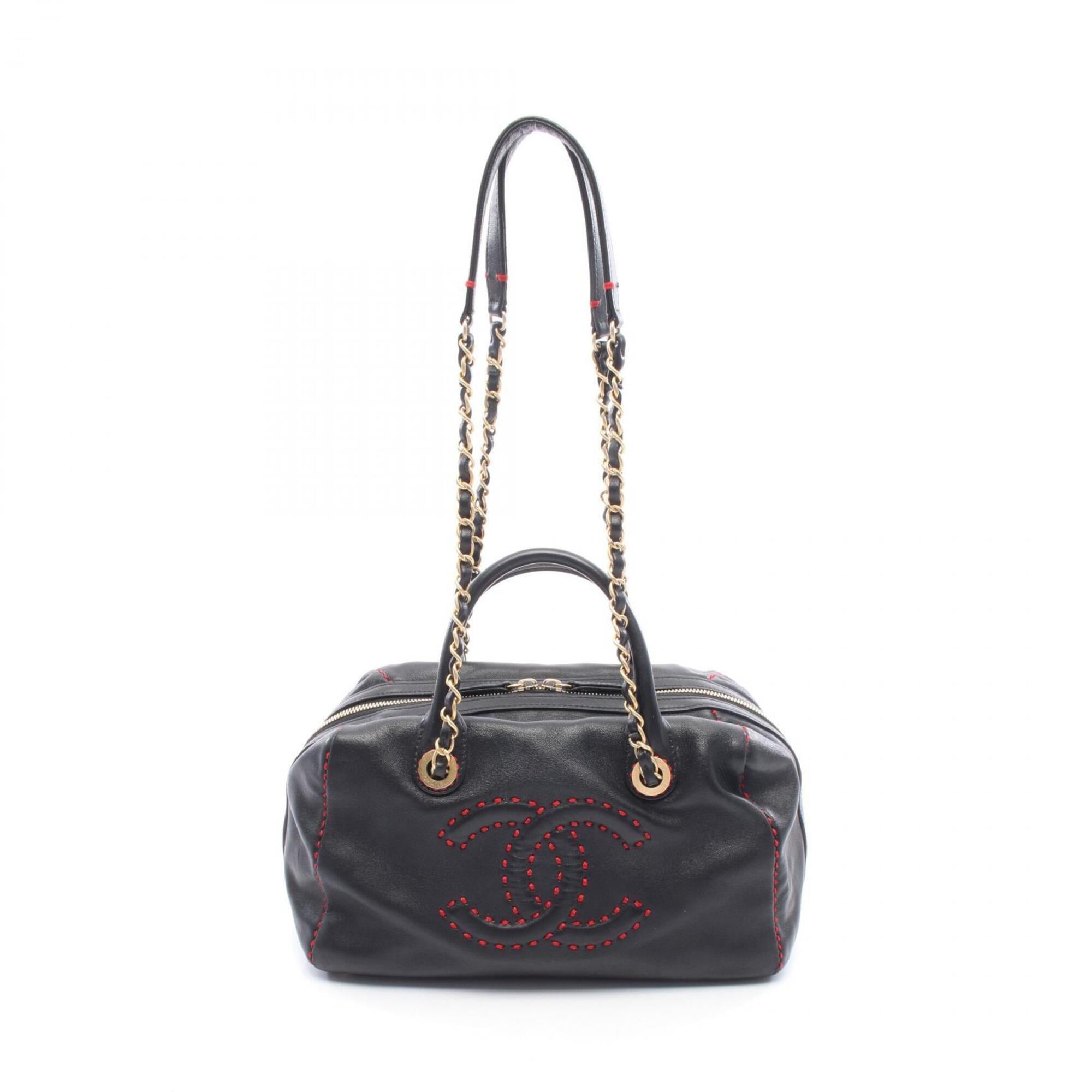 Chanel Black Red Color Leather Handbag Shoulder Bag (Pre-Owned)