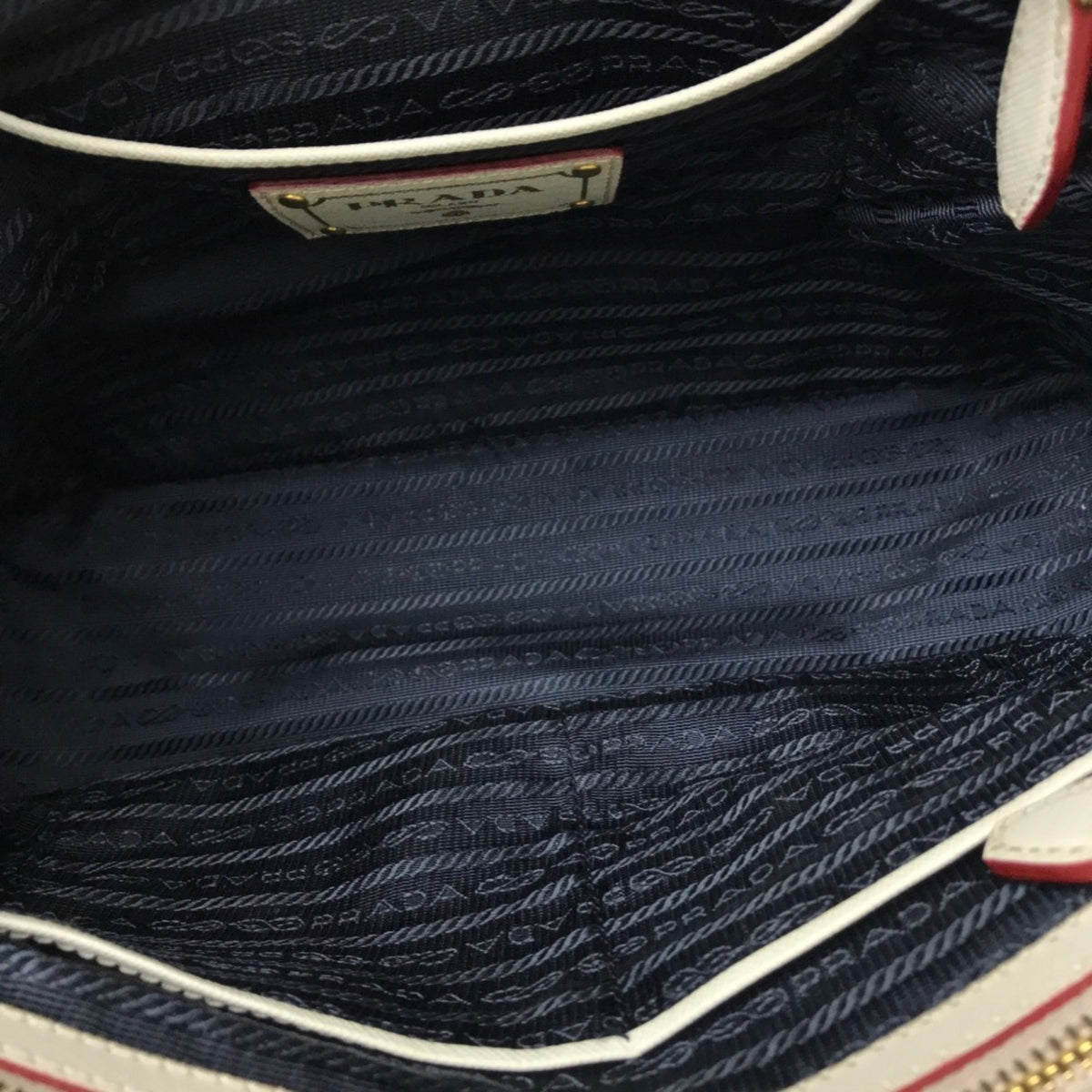 Prada Blue White Denim Leather Handbag (Pre-Owned)