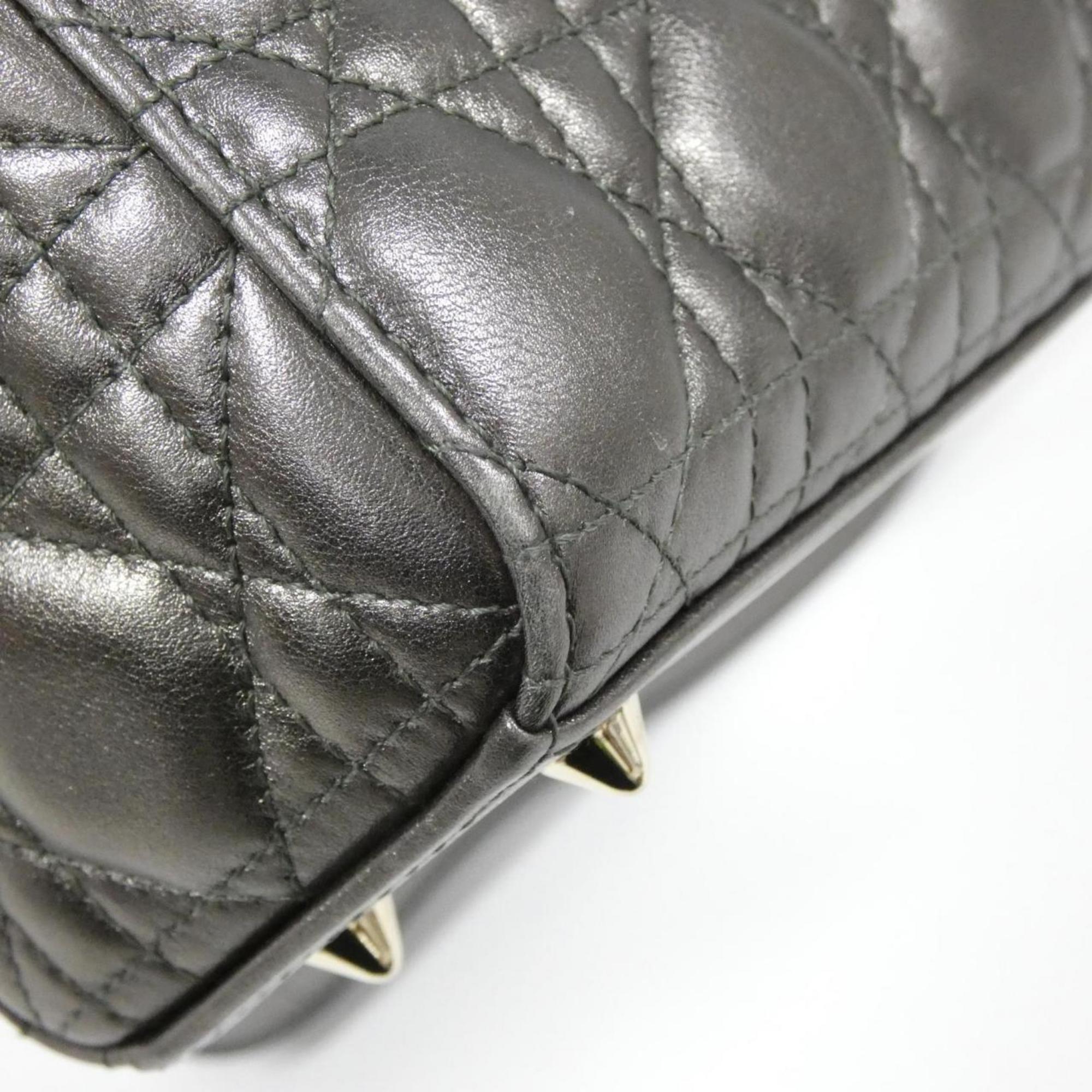 Christian Dior Gray Gunmetal Metallic Leather Handbag (Pre-Owned)
