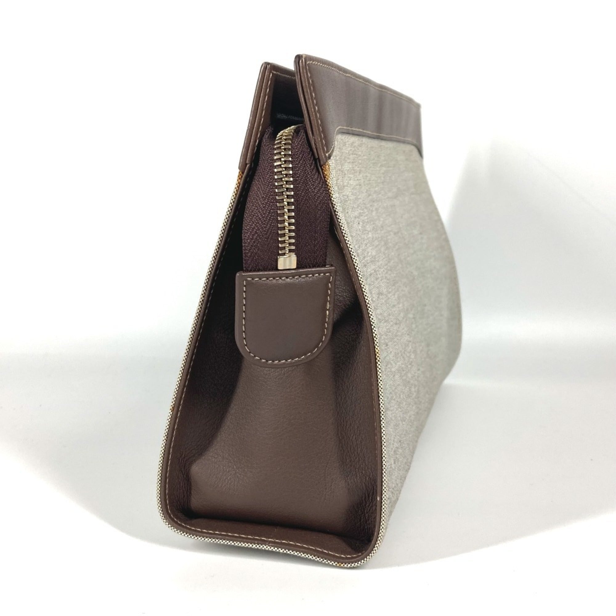Bvlgari Brown Gray Canvas Leather Pouch (Pre-Owned)