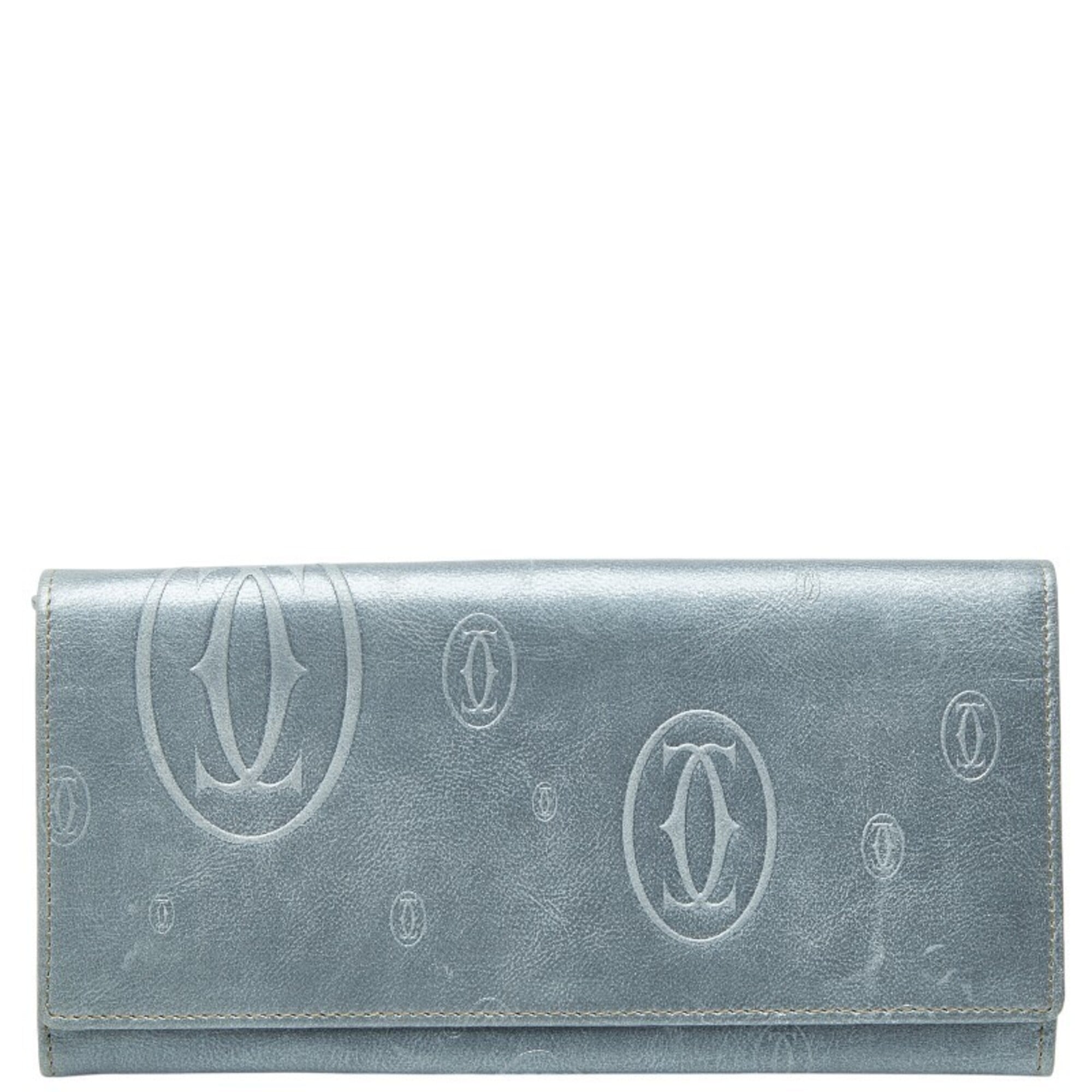 Cartier Happy Birthday Metallic Blue Leather Long Wallet (Bi-Fold) (Pre-Owned)