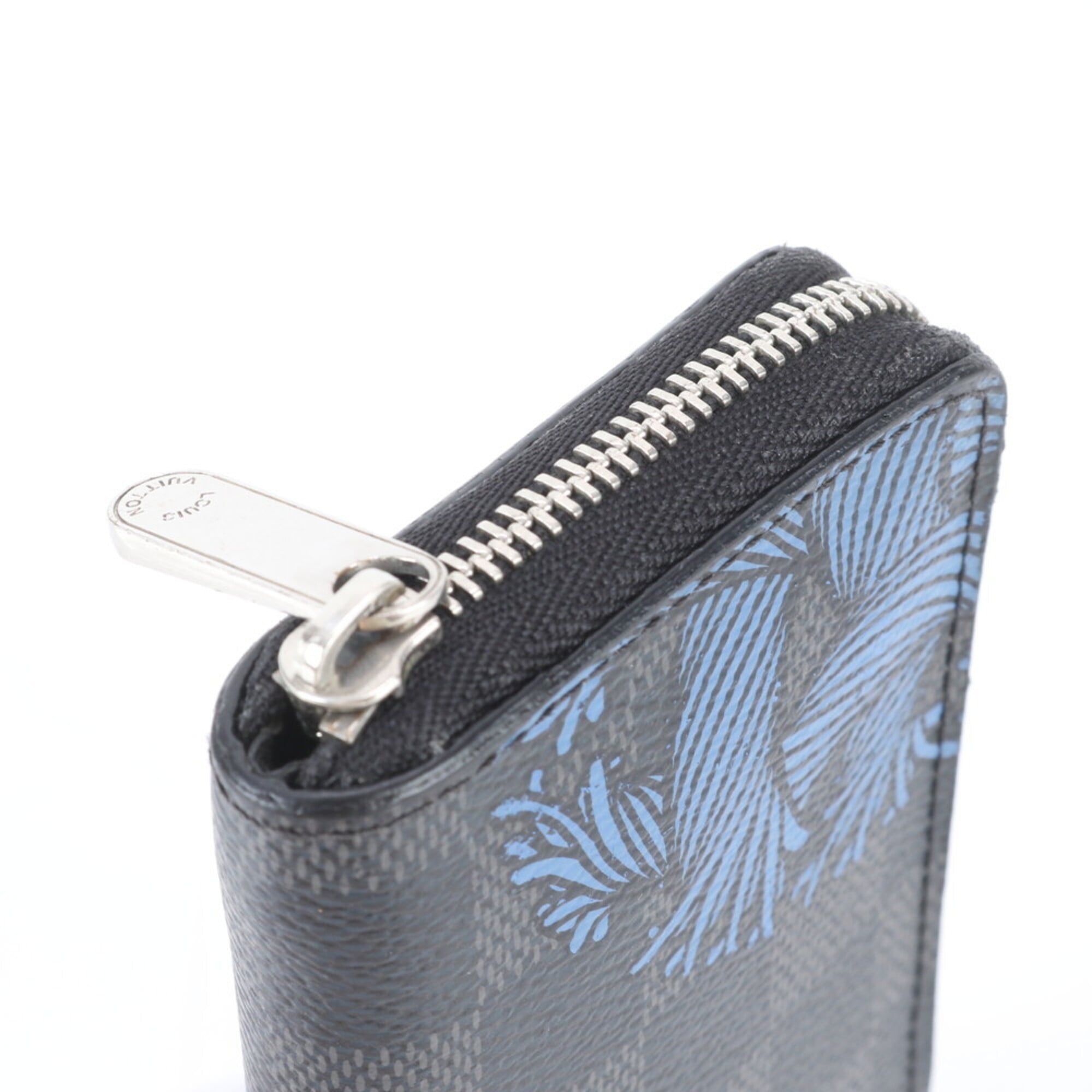 Louis Vuitton Black Blue Coated Canvas Leather Long Wallet (Bi-Fold) (Pre-Owned)