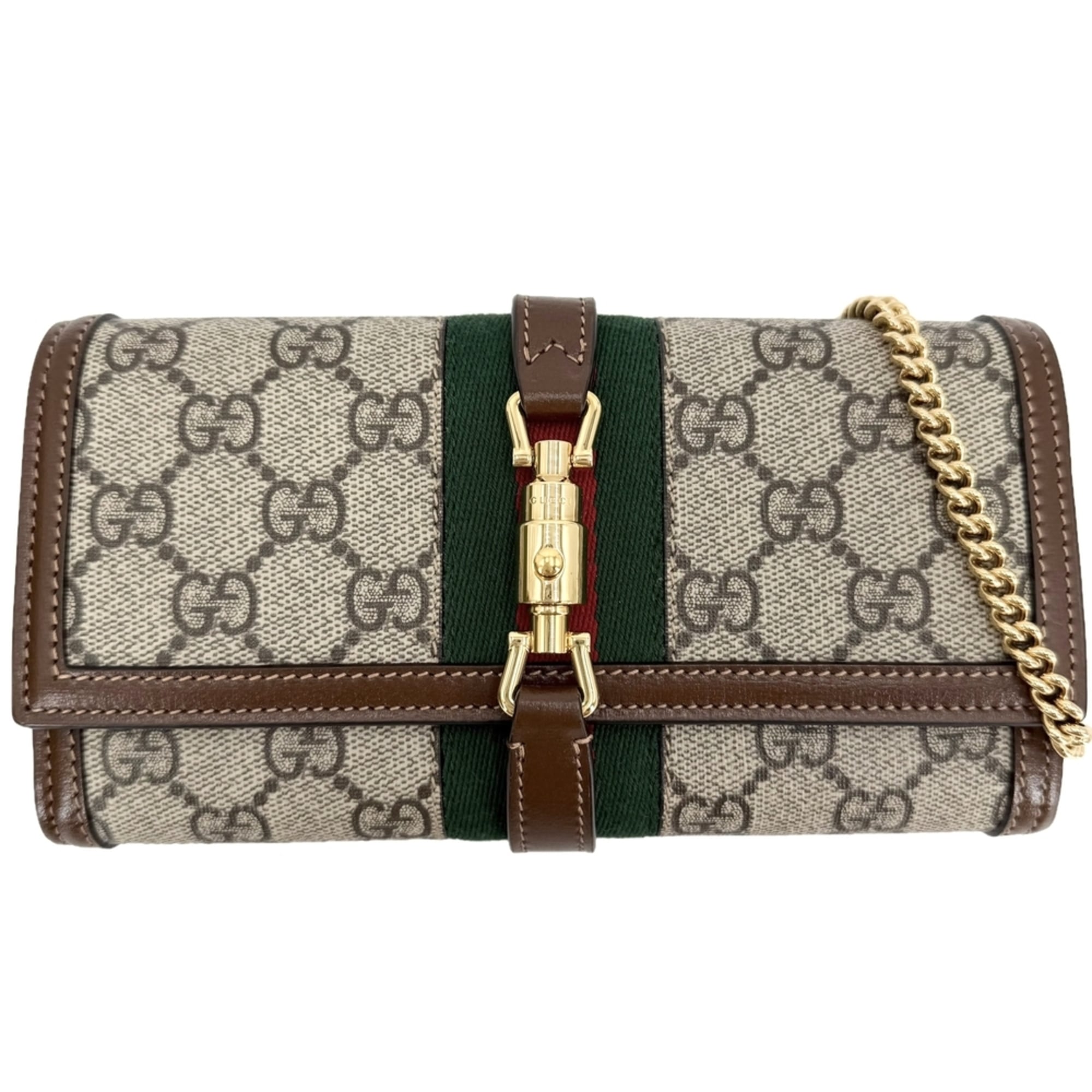Gucci Beige Brown Gg Supreme Leather Chain/Shoulder Wallet (Pre-Owned)