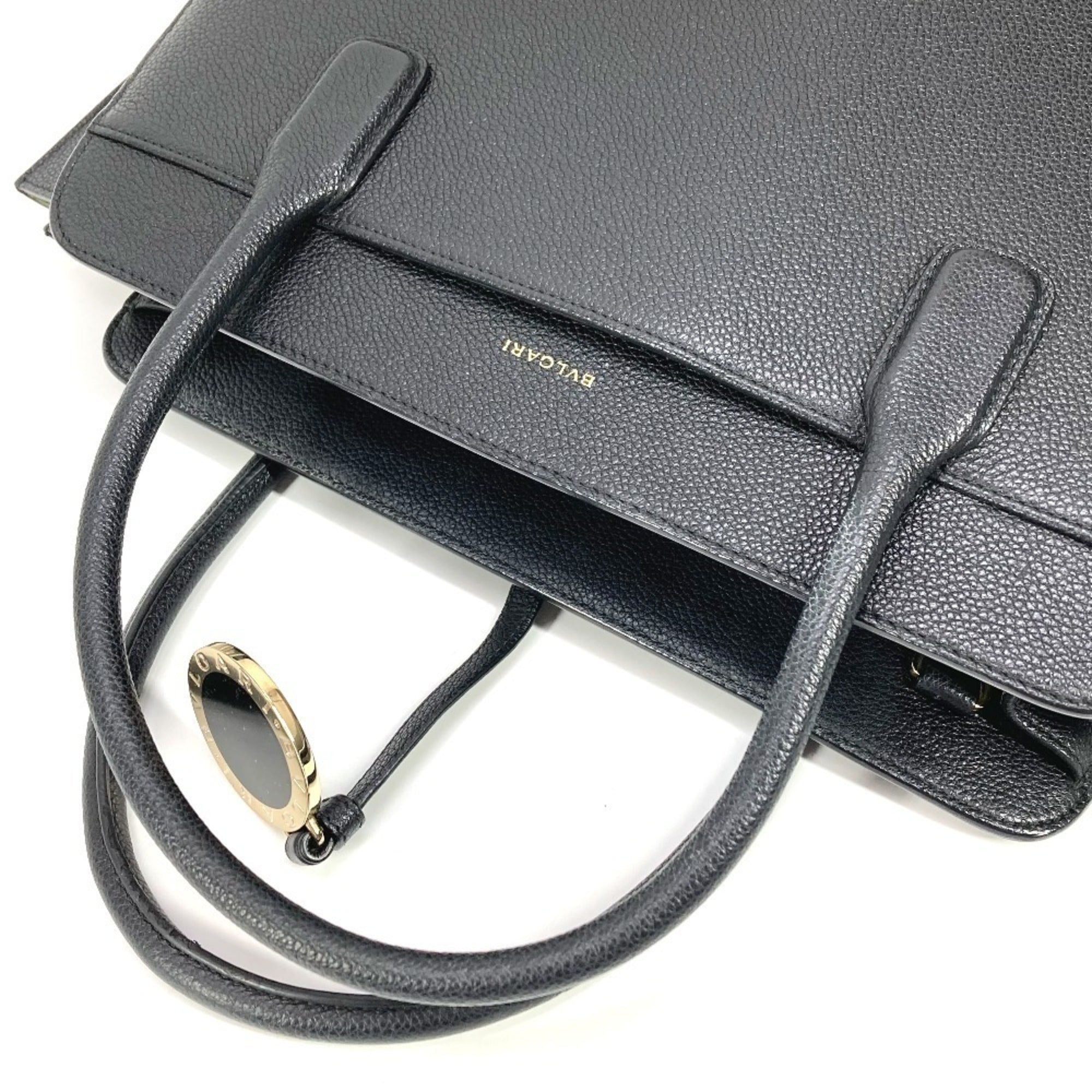 Bvlgari Black Leather Shoulder Bag Tote Bag (Pre-Owned)
