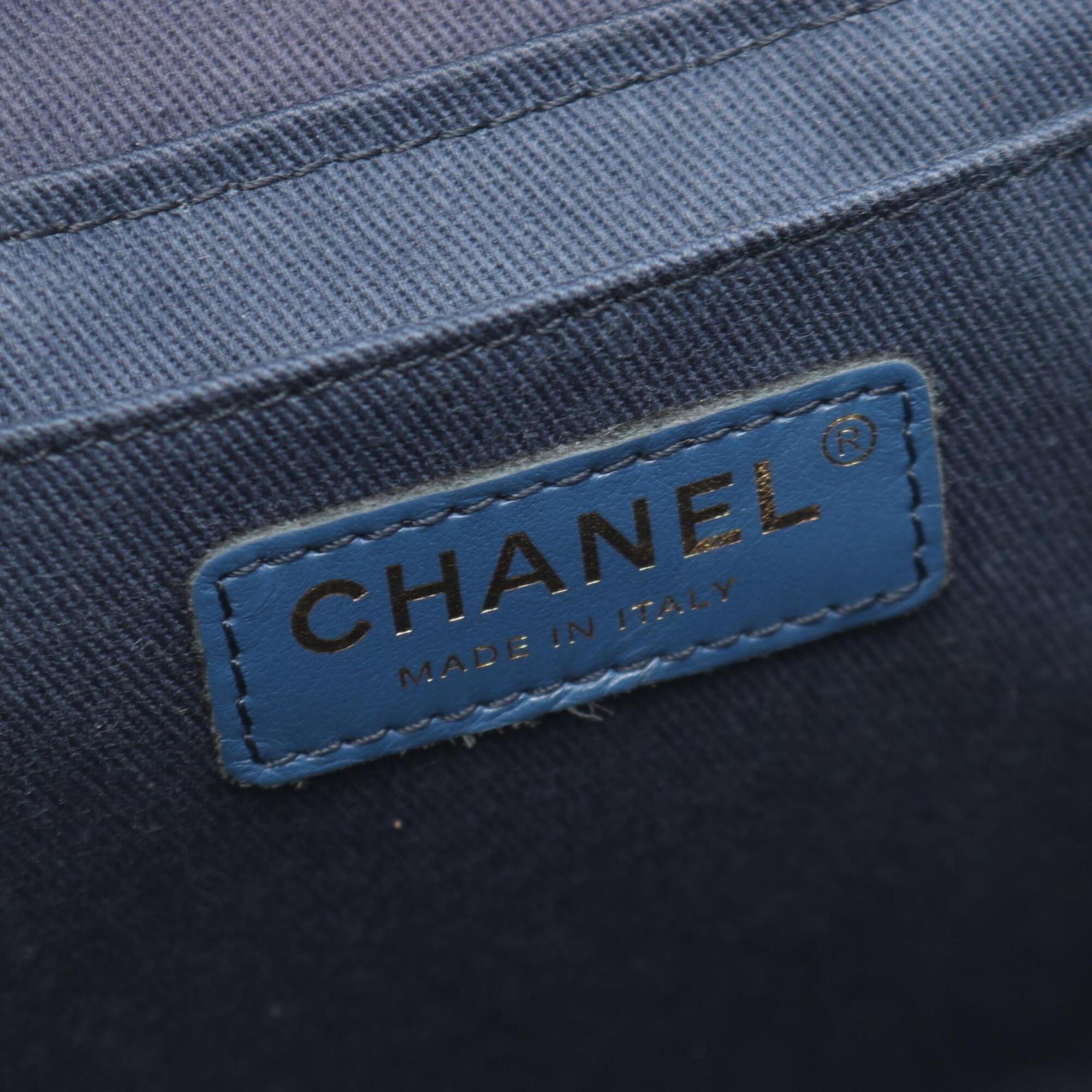 Chanel Denim Navy Denim Leather Handbag Shoulder Bag Vanity Bag (Pre-Owned)