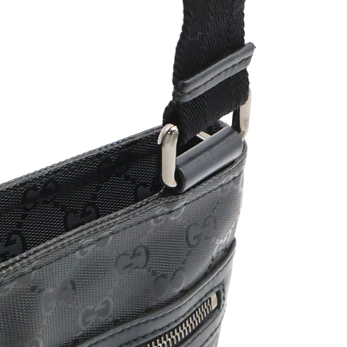Gucci Gg Imprimé Black Coated Canvas Leather Shoulder Bag (Pre-Owned)