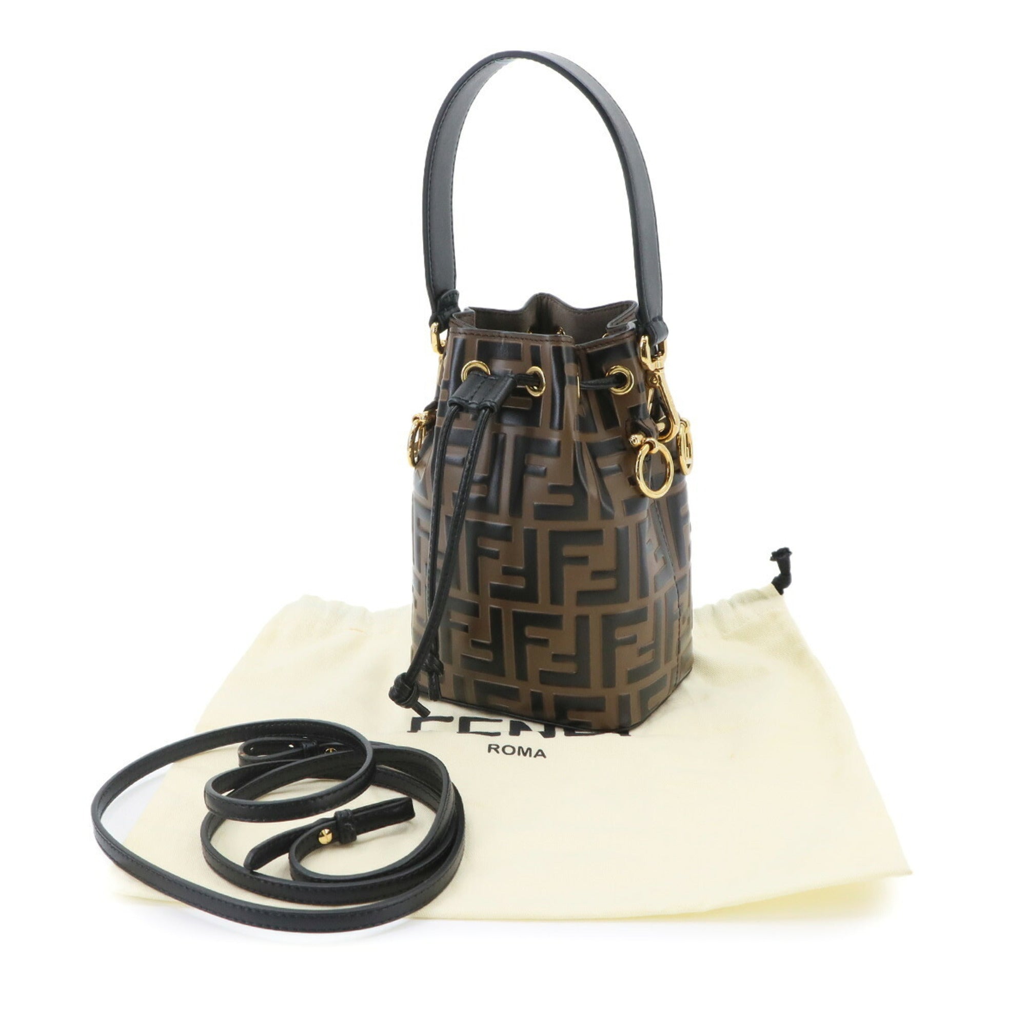 Fendi Zucca Black Brown Leather Handbag (Pre-Owned)