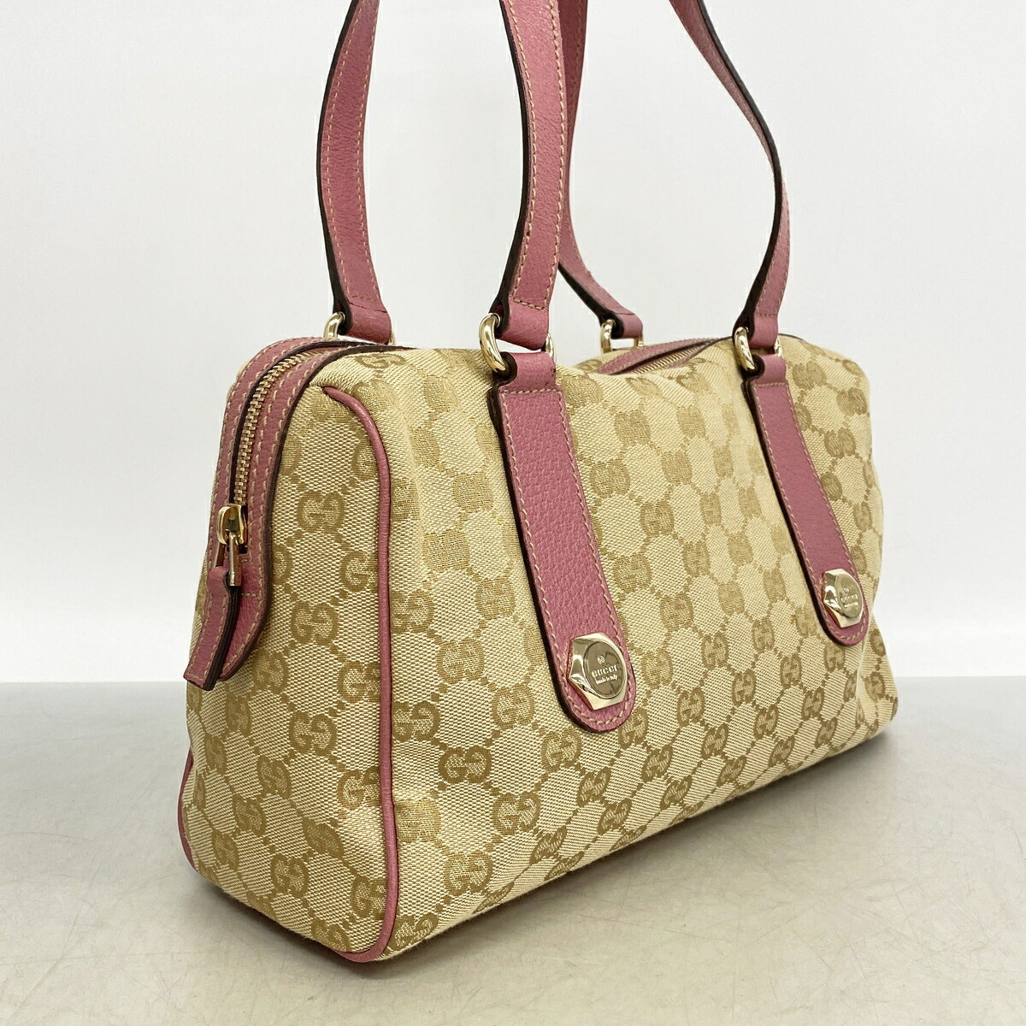 Gucci Brown Pink Canvas Handbag (Pre-Owned)