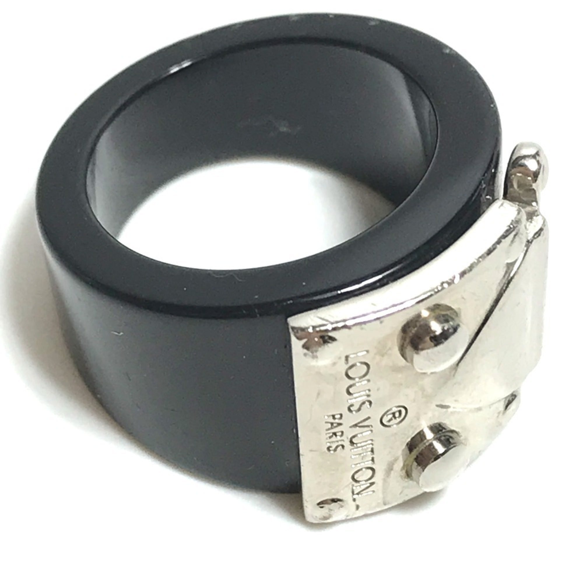 Louis Vuitton Silver Black Plastic Band Ring (Pre-Owned)
