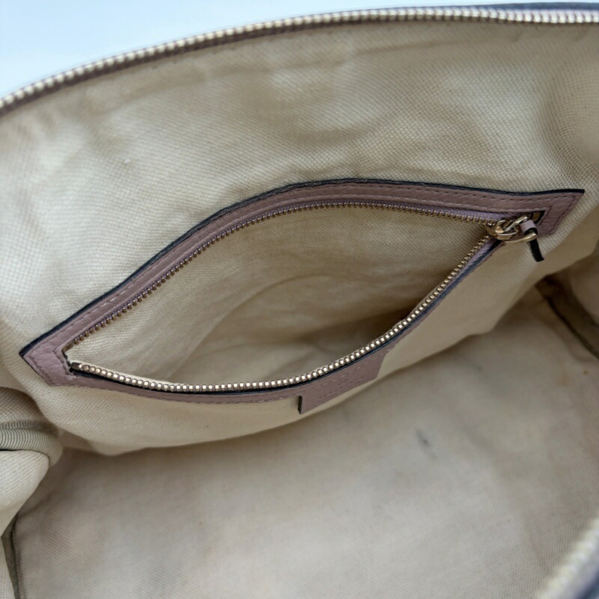 Gucci Sherry Line Beige Pink Canvas Leather Boston Bag (Pre-Owned)