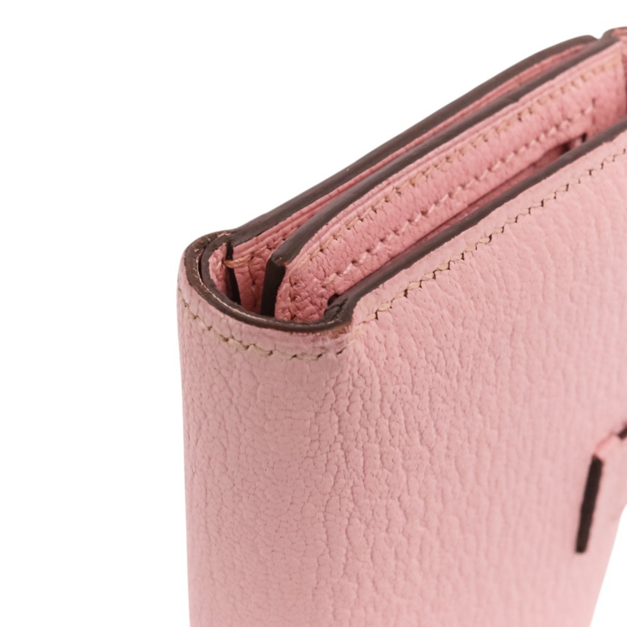 Hermes Black Pink Rose Sakura Chevre Leather Wallet (Tri-Fold) (Pre-Owned)