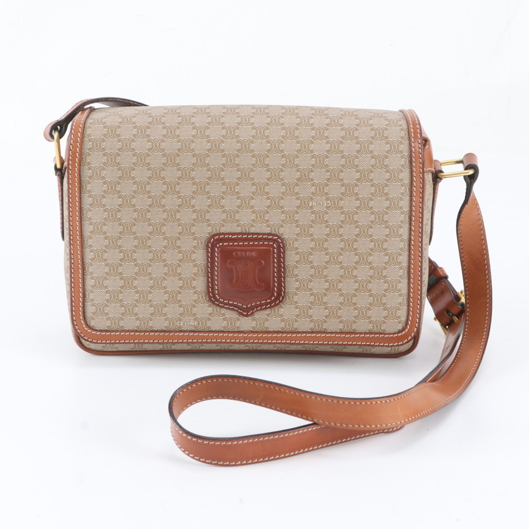 Celine Brown Leather Coated Canvas Handbag Shoulder Bag Tote Bag (Pre-Owned)