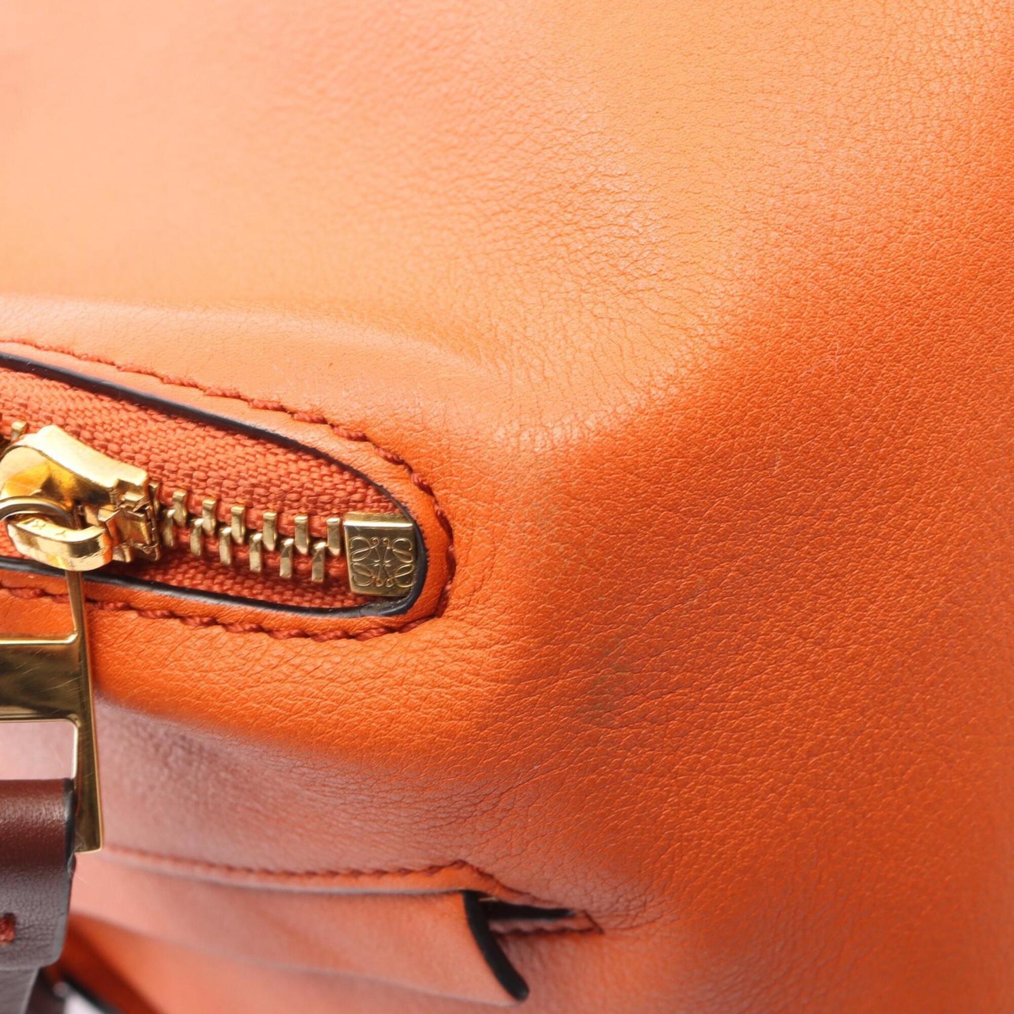 Loewe Brown Orange Red Color Leather Handbag (Pre-Owned)
