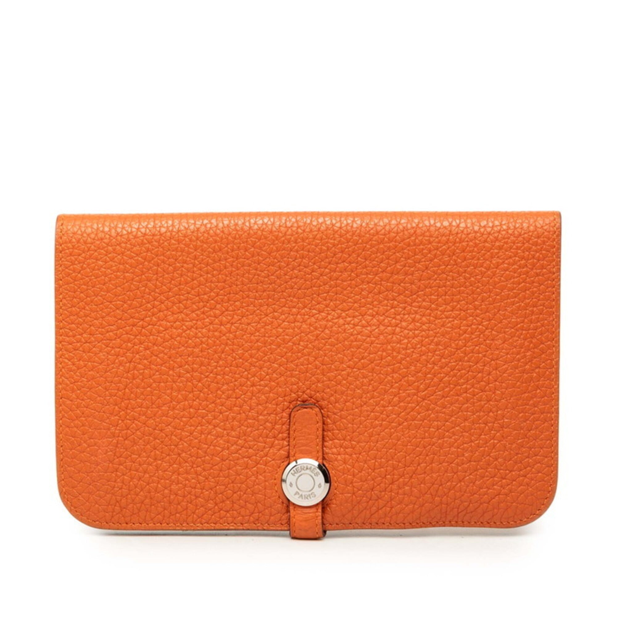 Hermes Dogon Duo Orange Taurillon Clemence Leather Long Wallet (Bi-Fold) (Pre-Owned)