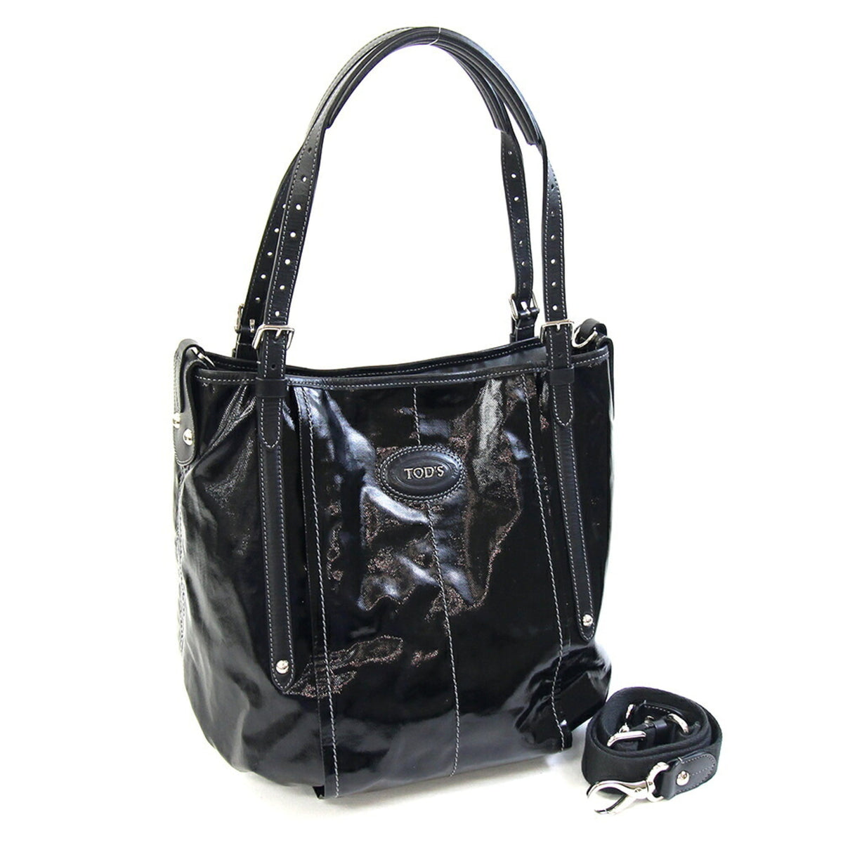 Tod's Black Coated Canvas Leather Tote Bag (Pre-Owned)