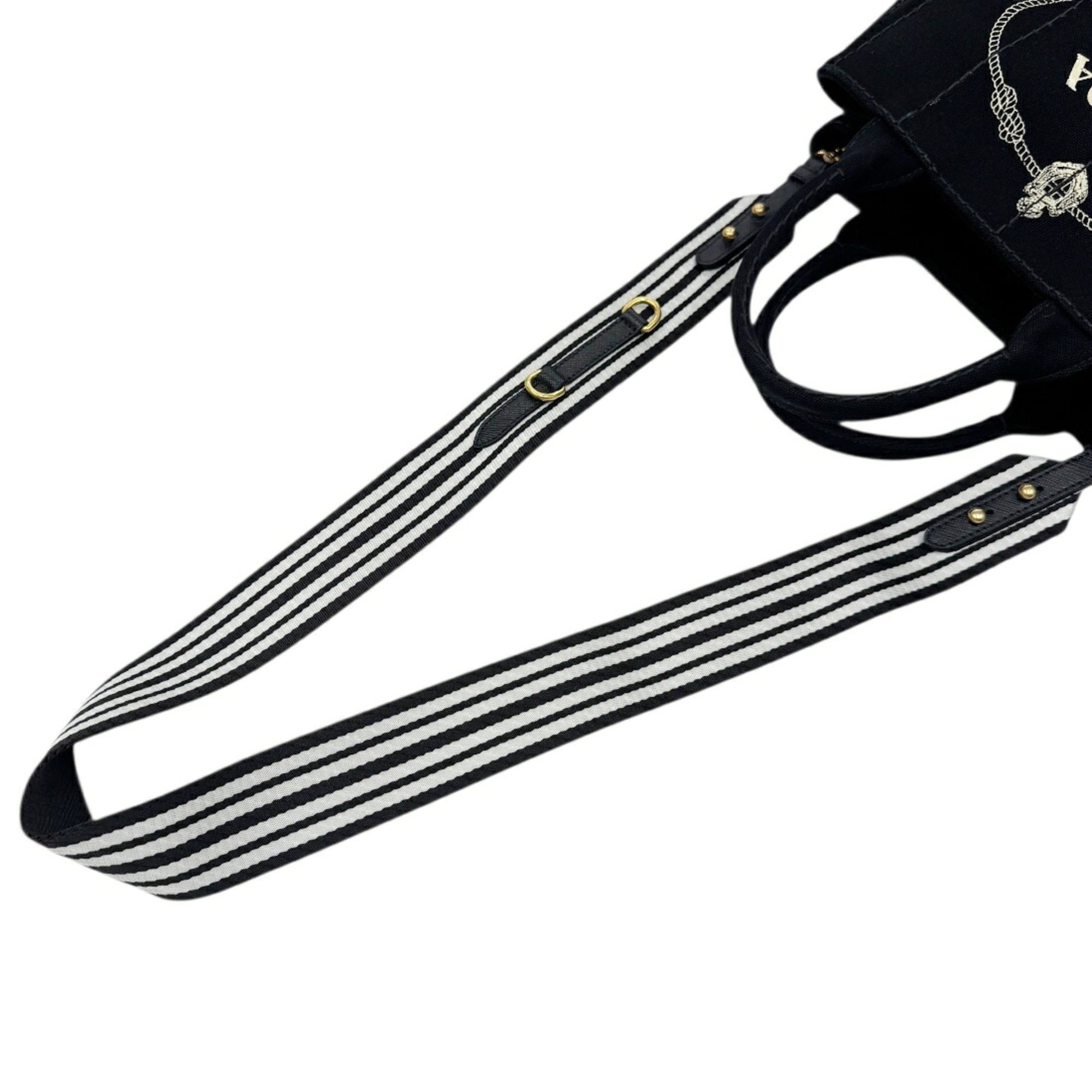 Prada Black White Canvas Handbag Shoulder Bag (Pre-Owned)