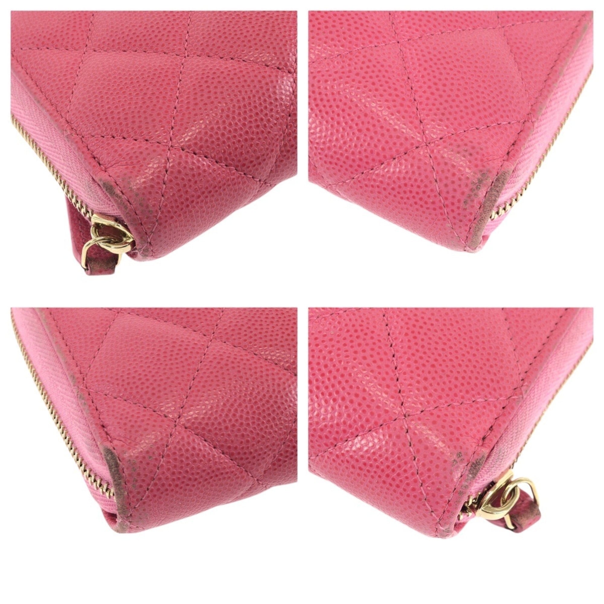 Chanel Pink Grained Calfskin Long Wallet (Bi-Fold) (Pre-Owned)