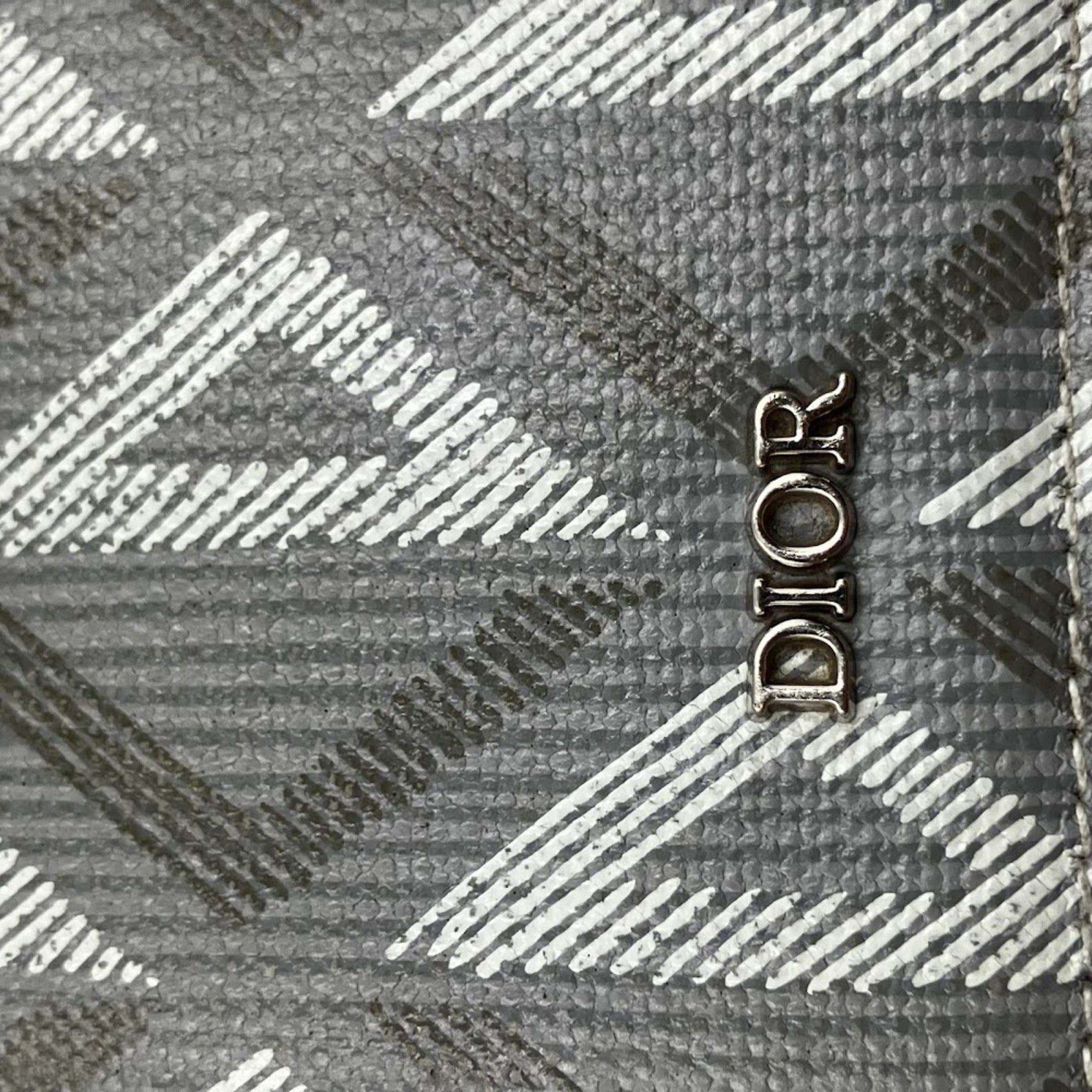 Christian Dior Gray Leather Long Wallet (Bi-Fold) (Pre-Owned)