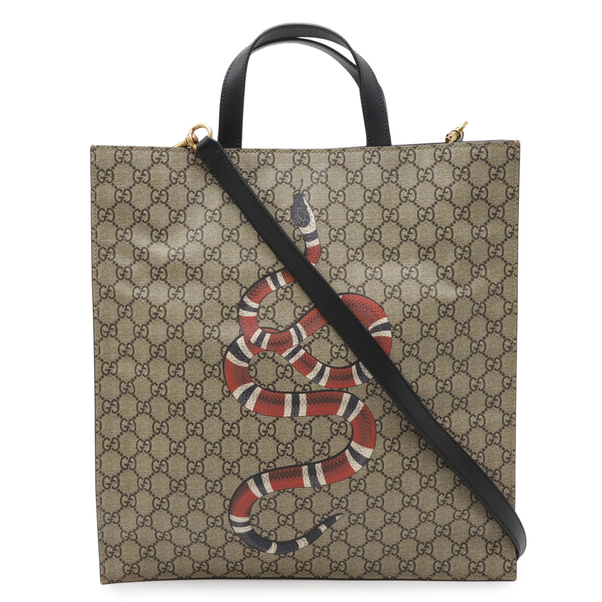 Gucci Beige Black Khaki Gg Supreme Leather Shoulder Bag Tote Bag (Pre-Owned)