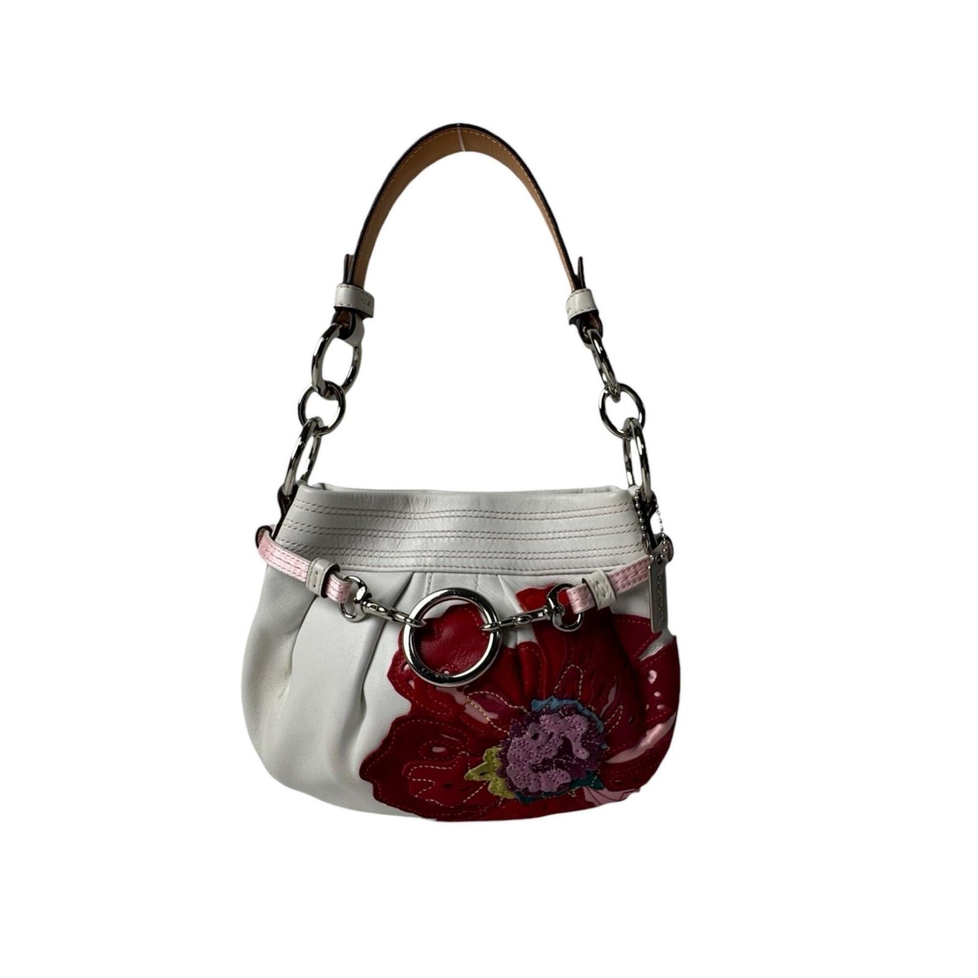 Coach Red Color White Leather Shoulder Bag (Pre-Owned)