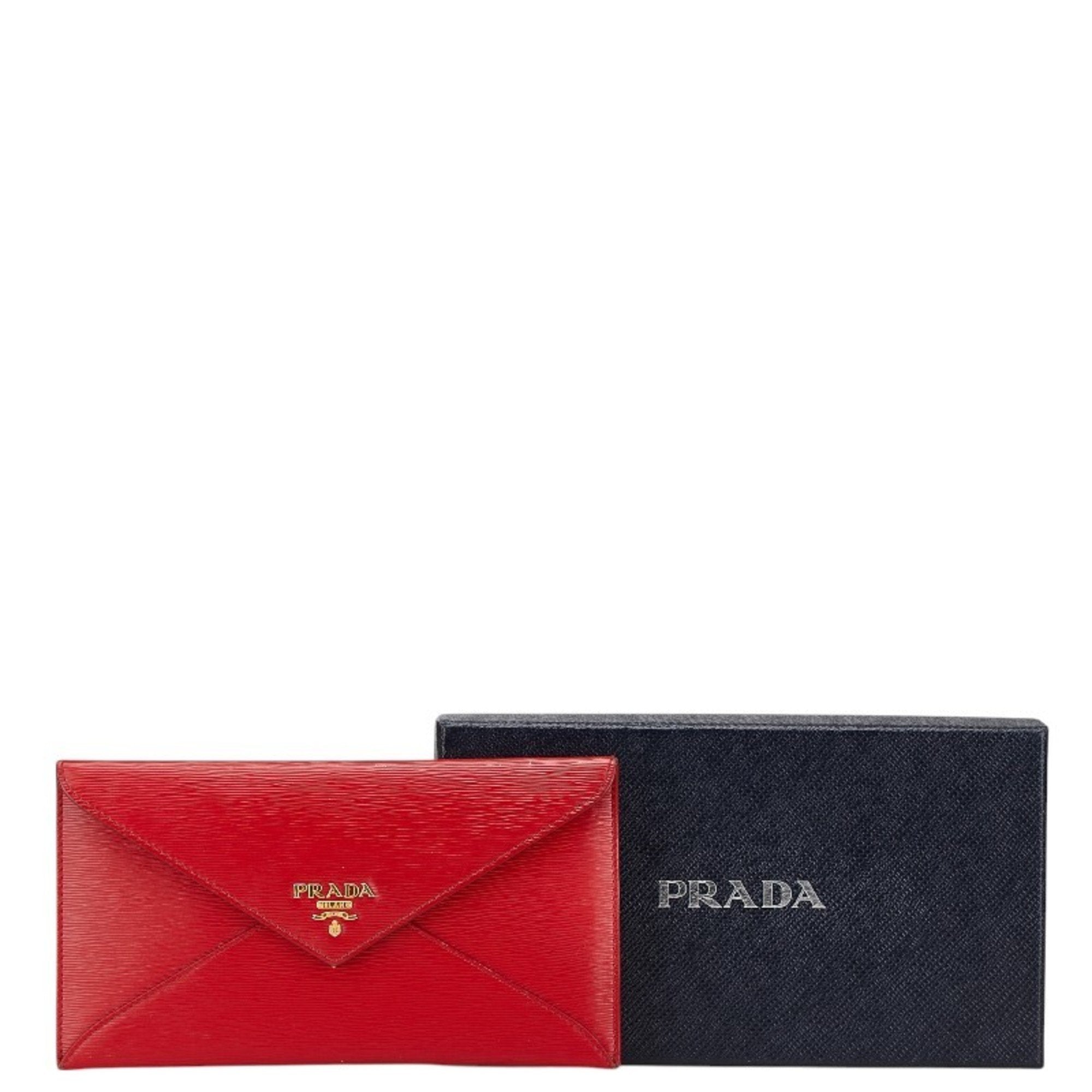 Prada Red Color Leather Long Wallet (Bi-Fold) (Pre-Owned)