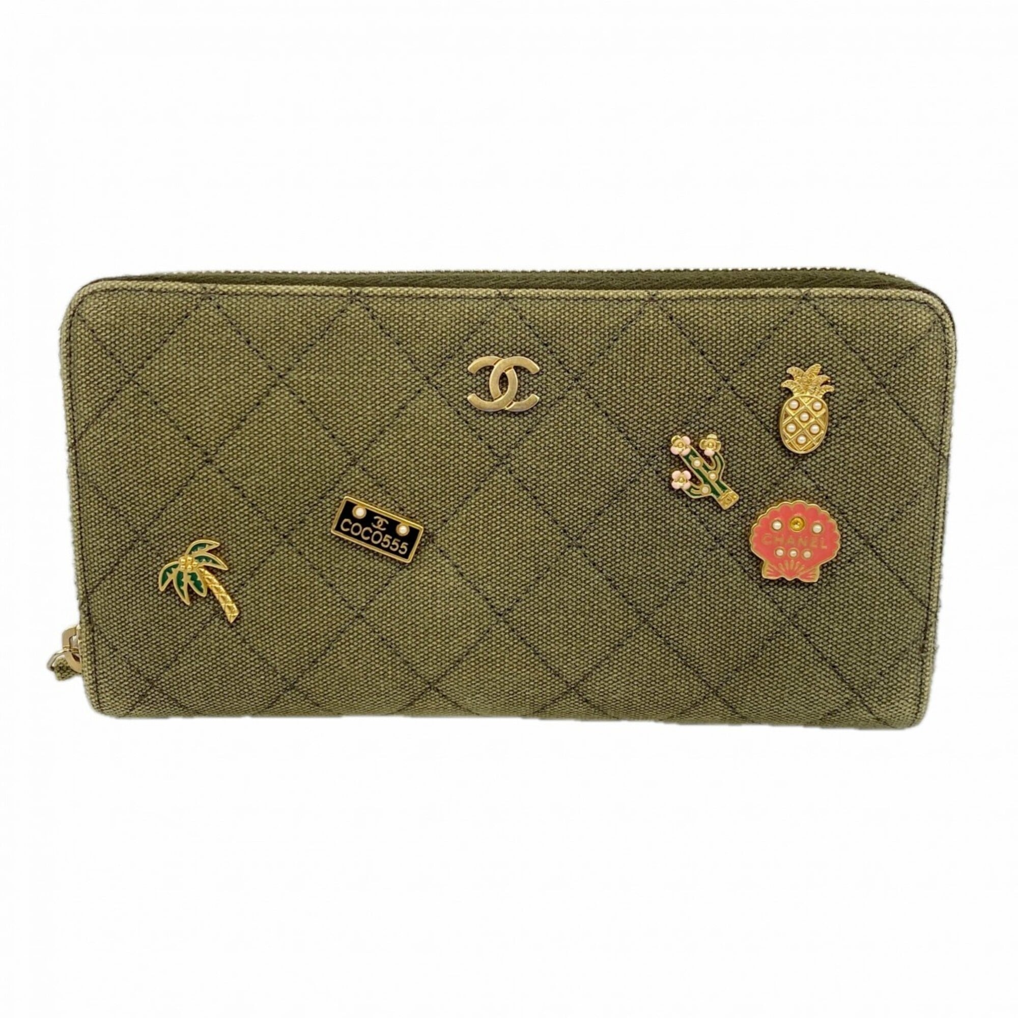 Chanel Khaki Canvas Long Wallet (Bi-Fold) (Pre-Owned)