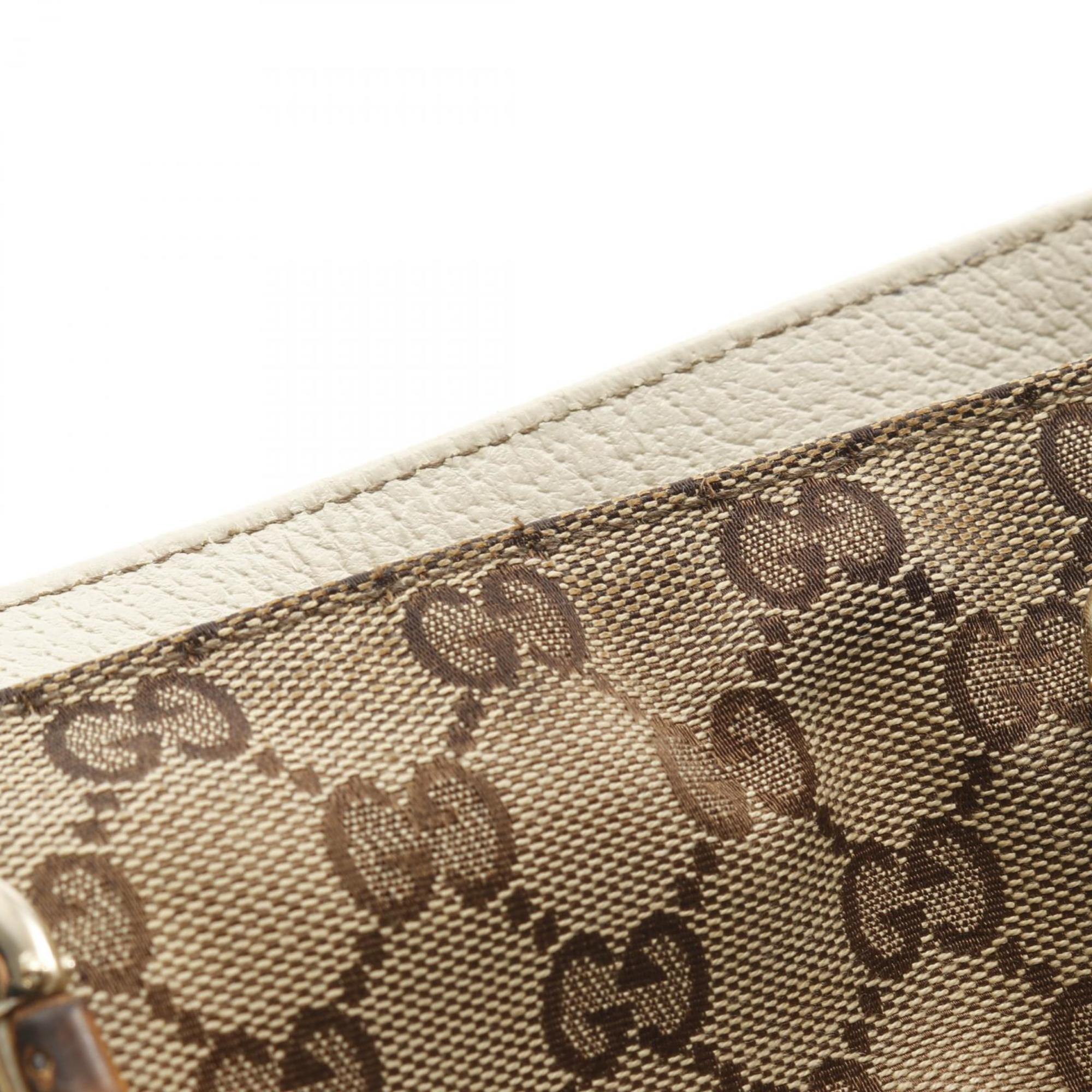 Gucci Beige White Canvas Leather Tote Bag (Pre-Owned)