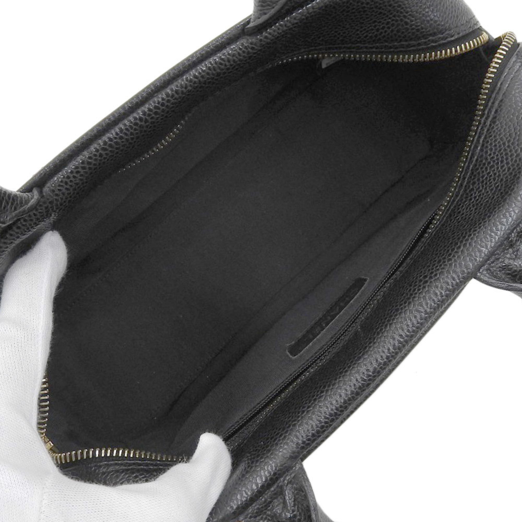 Chanel Black Caviar Leather Boston Bag Handbag (Pre-Owned)