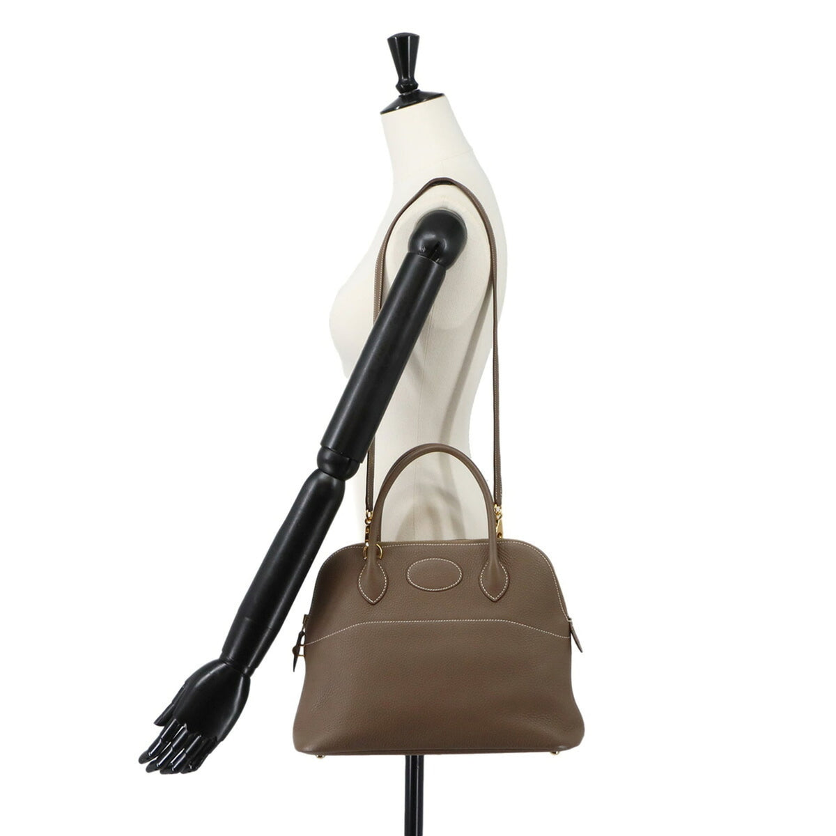 Hermes Etoupe Gray Taurillon Clemence Leather Handbag (Pre-Owned)