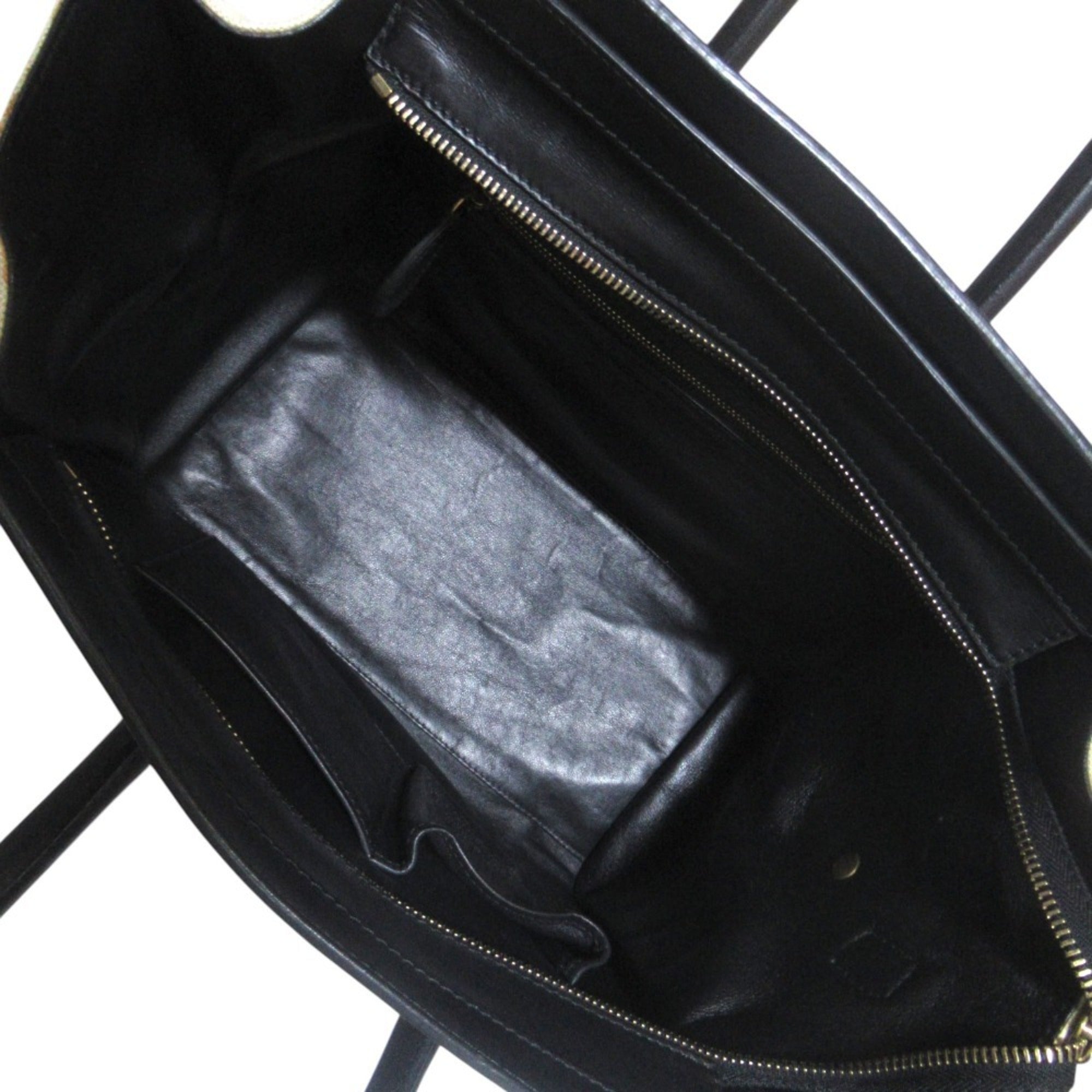 Celine Luggage Black Light Beige Canvas Leather Tote Bag (Pre-Owned)