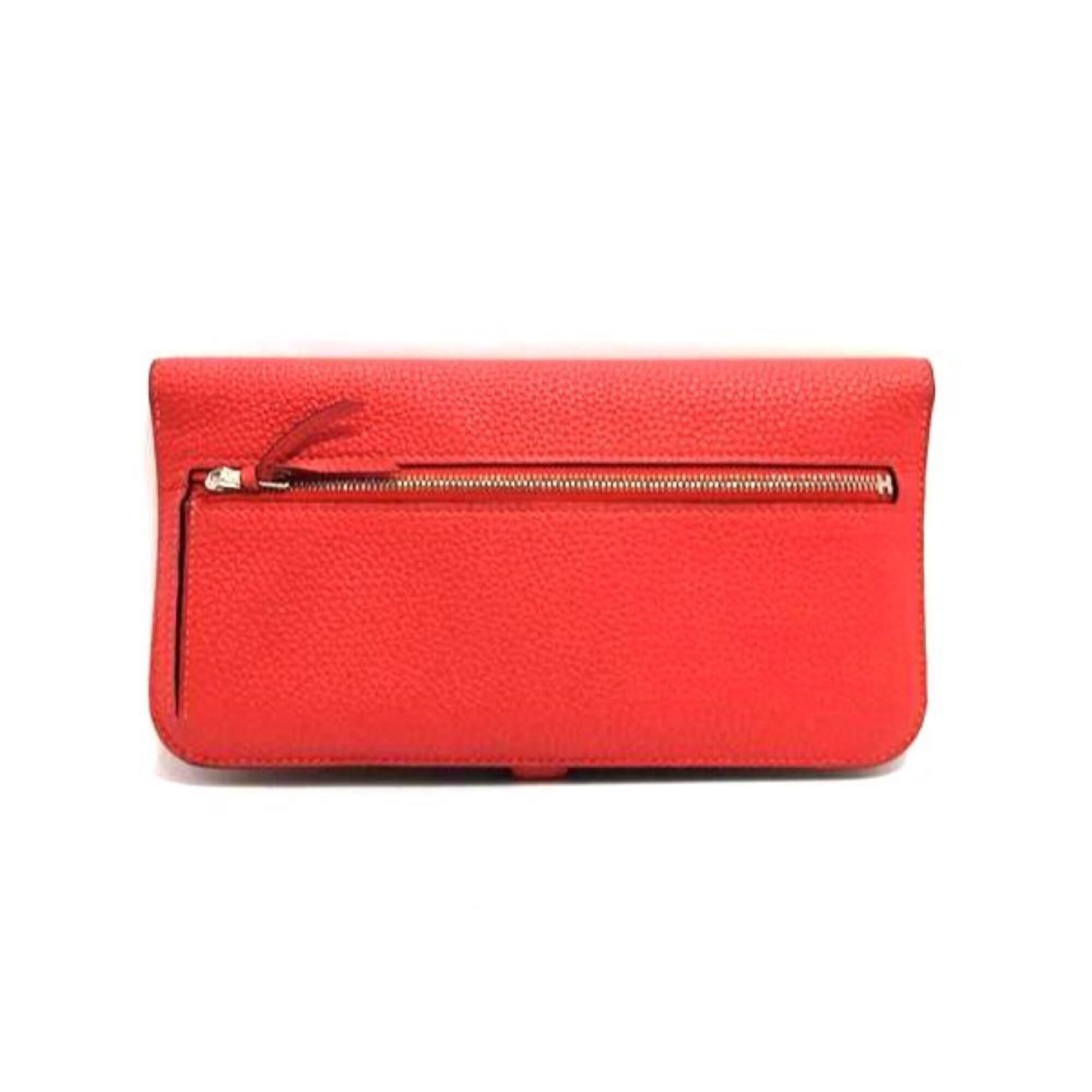 Hermes Red Color Vermilion Togo Leather Long Wallet (Bi-Fold) (Pre-Owned)