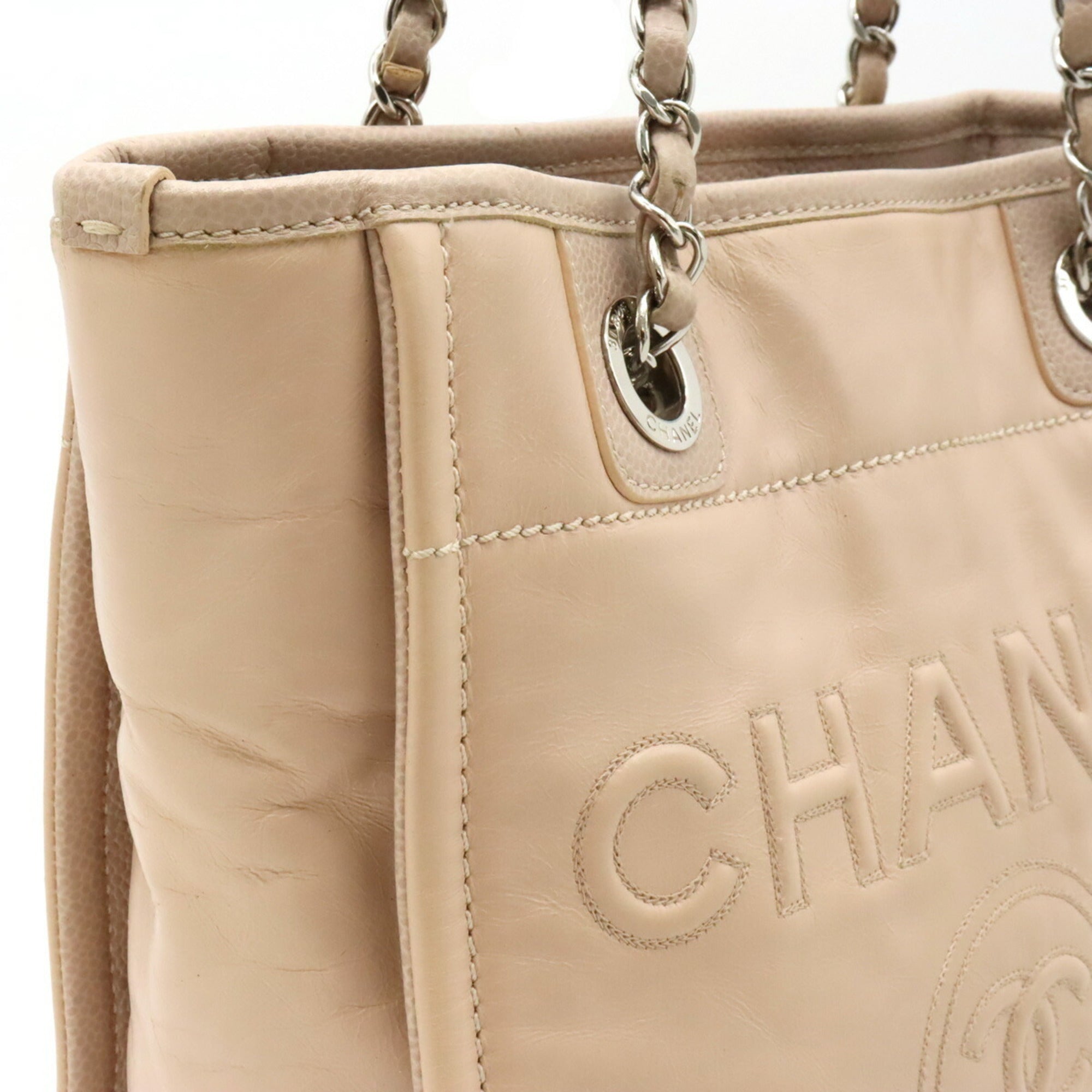 Chanel Pink Beige Leather Shoulder Bag Tote Bag (Pre-Owned)