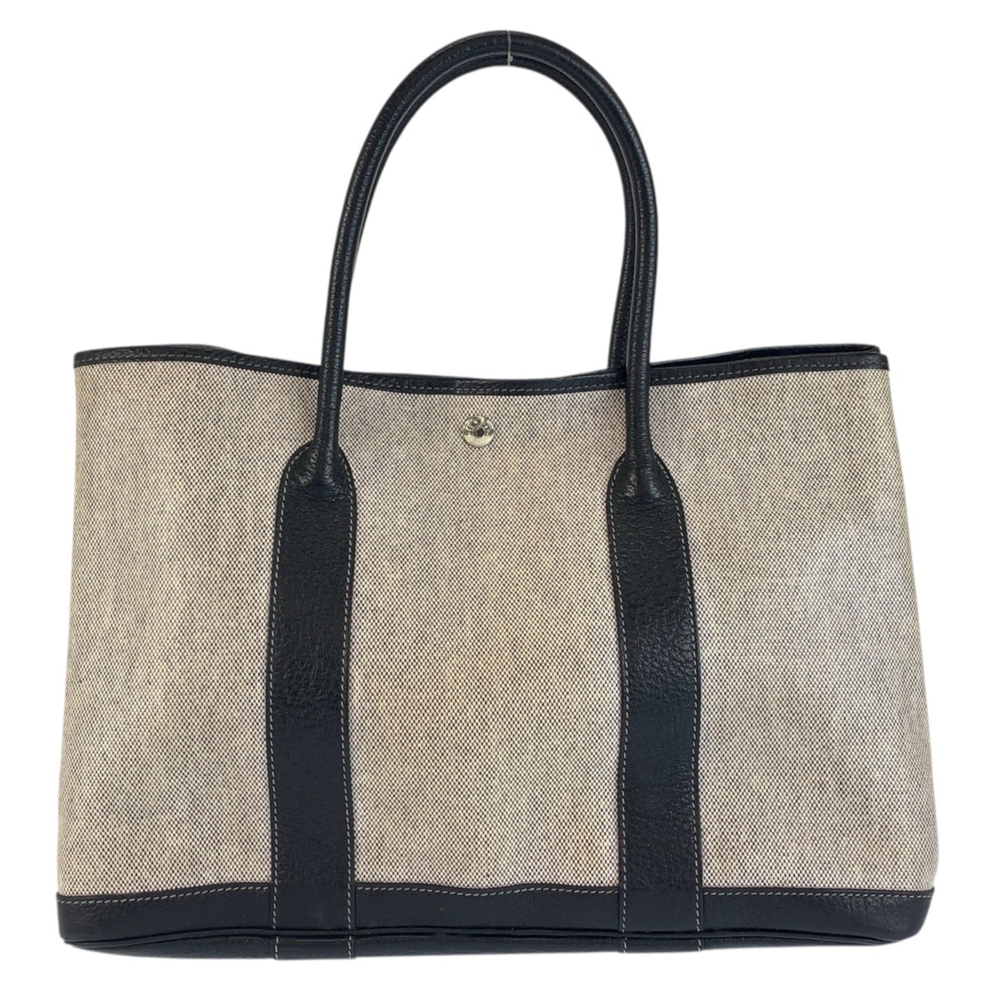 Hermes Black Gray Toile H Leather Handbag Tote Bag (Pre-Owned)