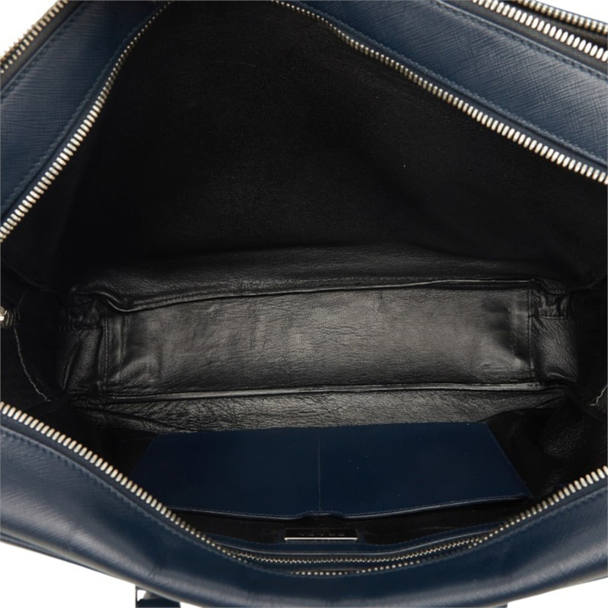 Prada Navy Saffiano Triangle Leather Briefcase (Pre-Owned)