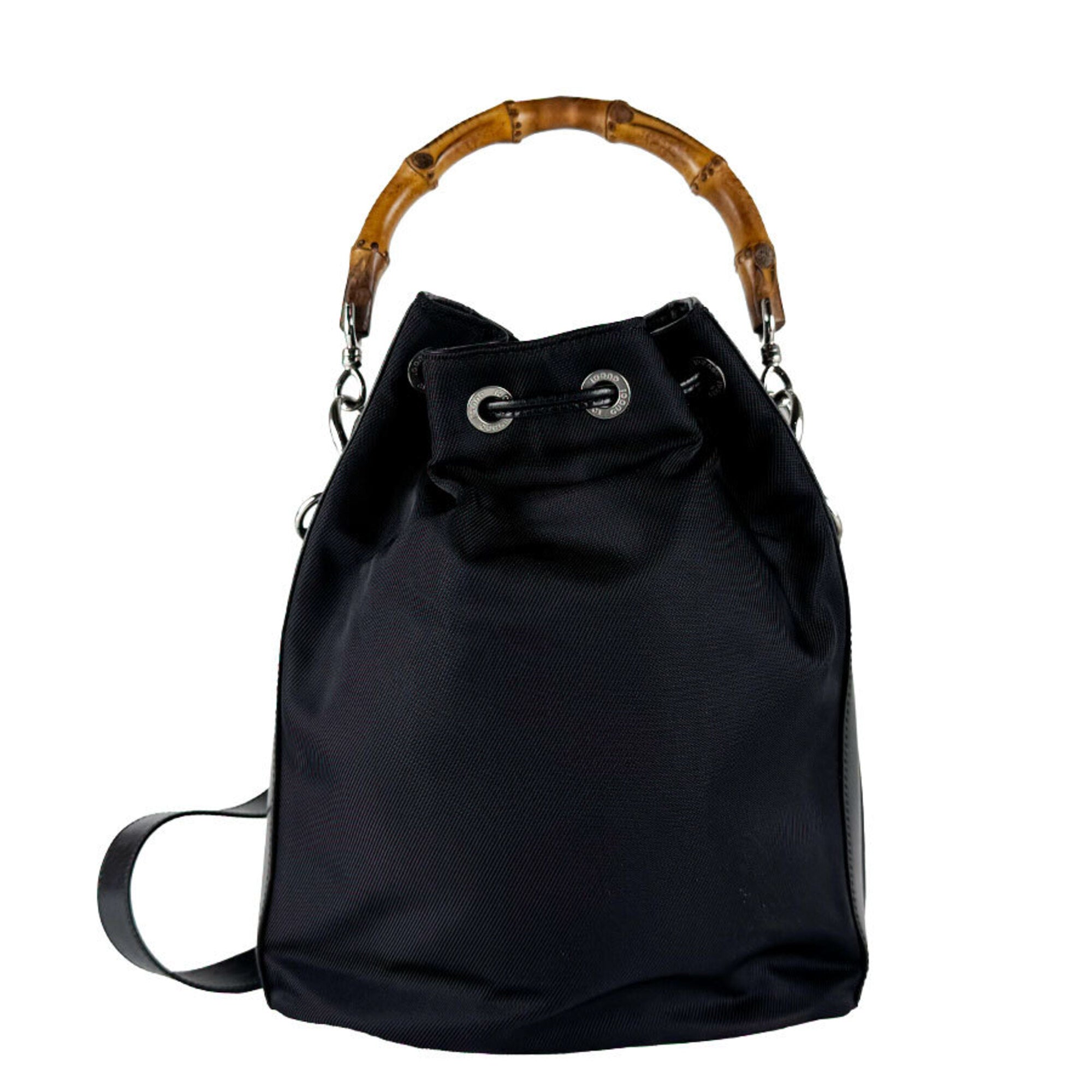 Gucci Black Nylon Canvas Leather Handbag Shoulder Bag (Pre-Owned)