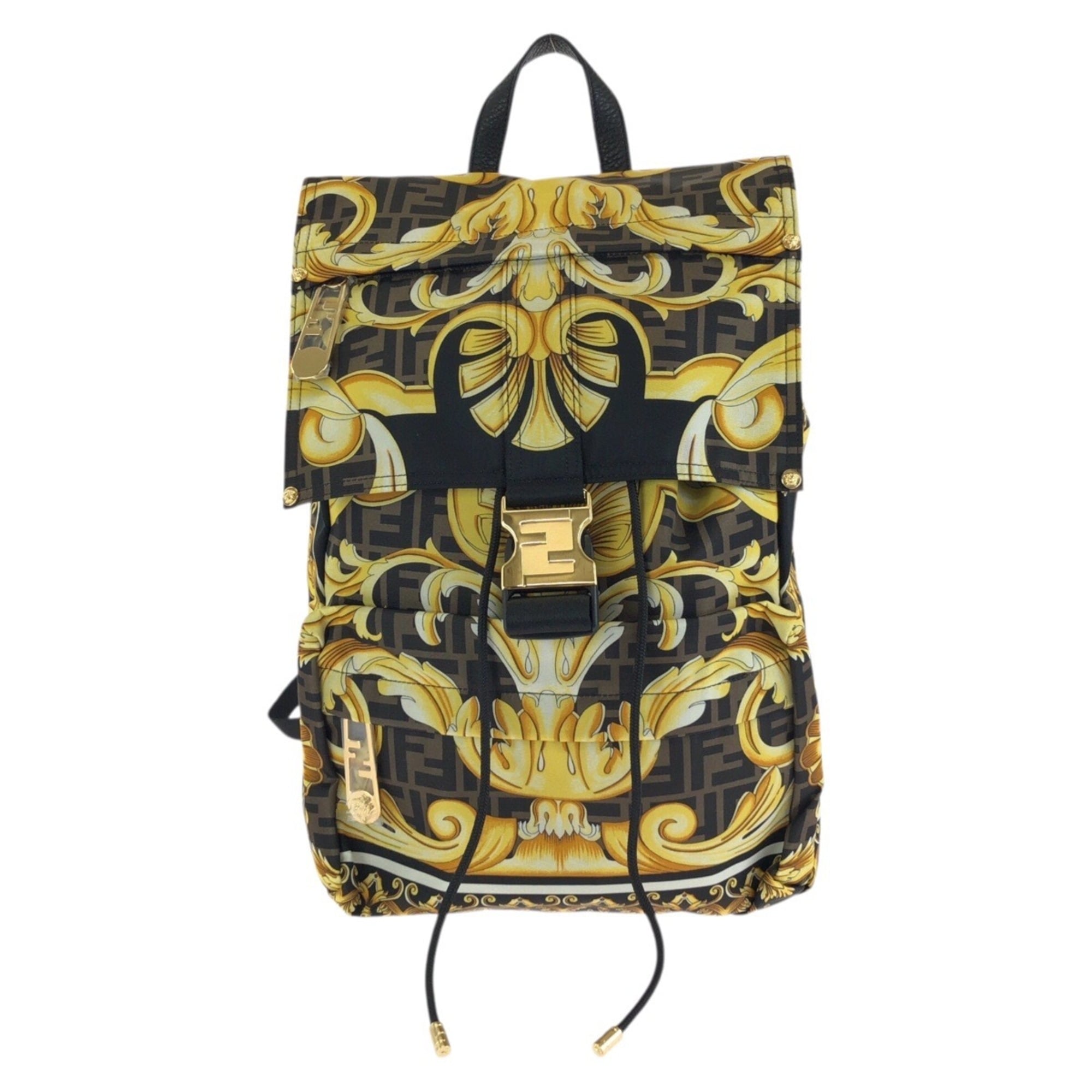 Fendi Black Brown Gold Yellow Nylon Backpack (Pre-Owned)