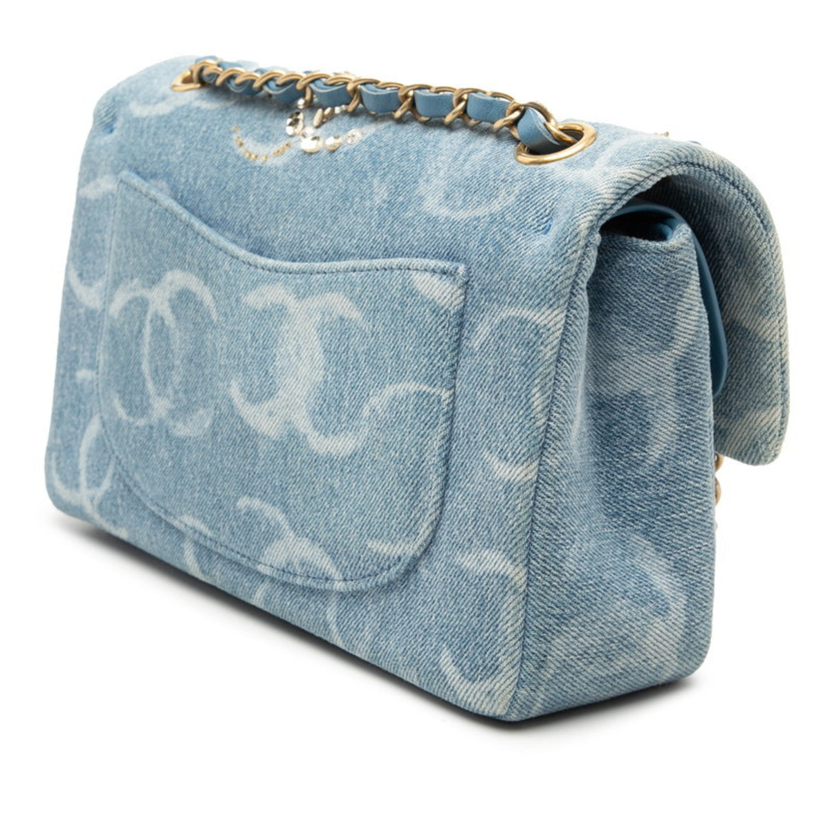 Chanel Blue Gold Denim Spangles Shoulder Bag (Pre-Owned)