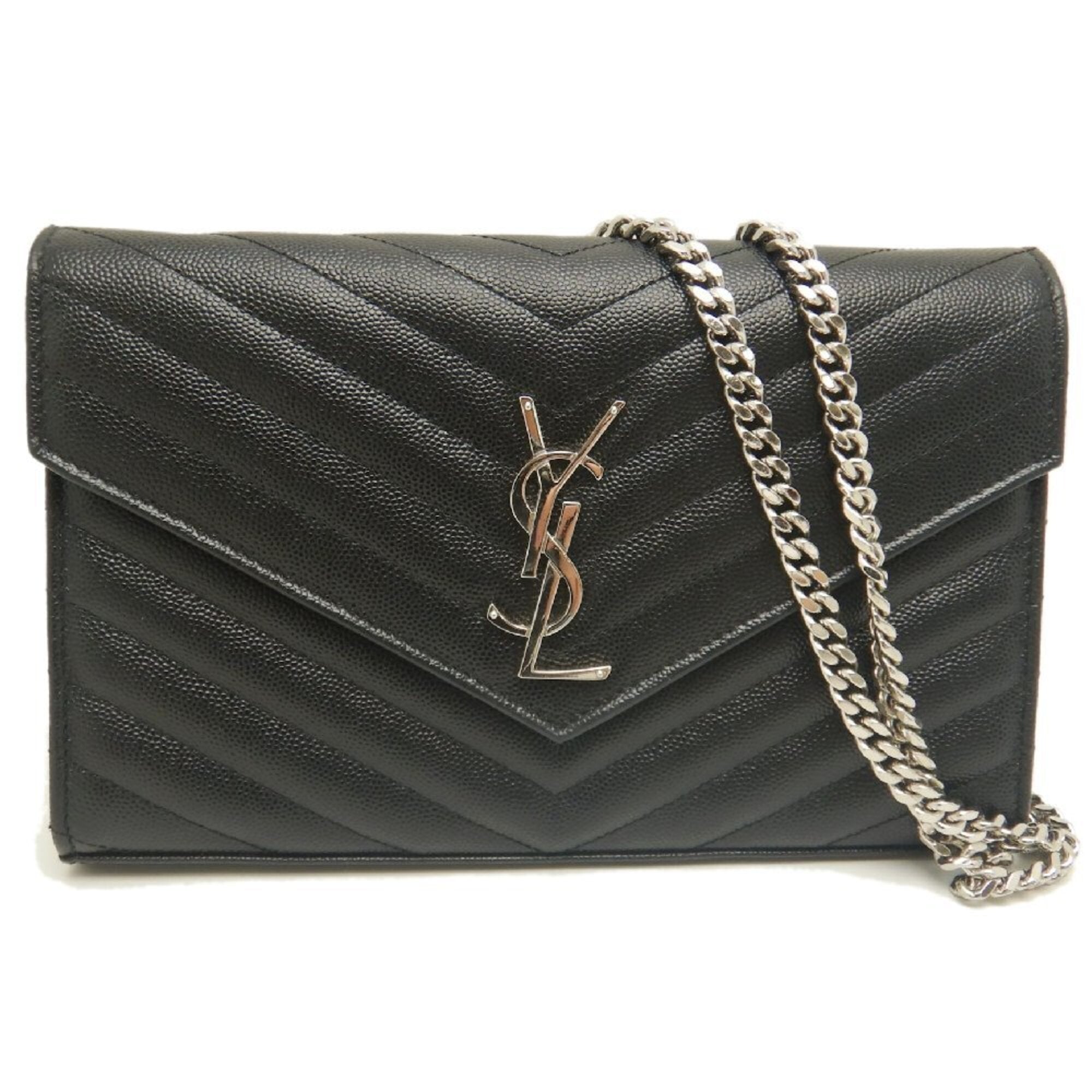 Yves Saint Laurent Black Leather Chain/Shoulder Wallet (Pre-Owned)