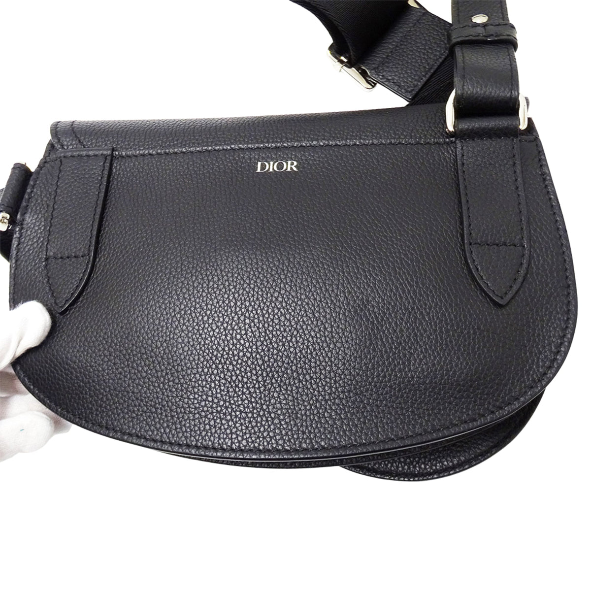 Christian Dior Black Leather Saddle Bag Shoulder Bag Sling Bag (Pre-Owned)